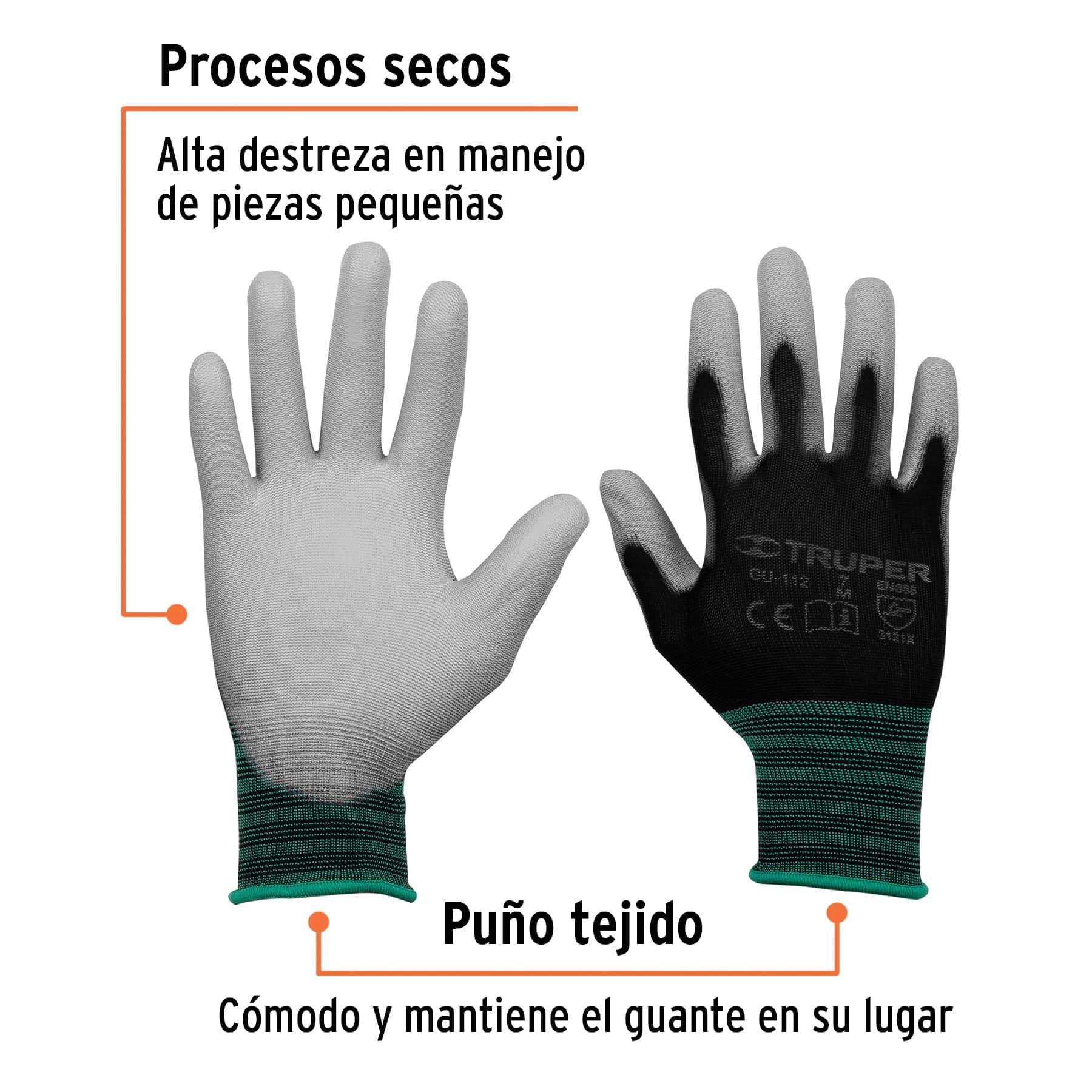 Guantes de Nylon con Recubrimiento de Poliuretano Truper Negro Medianos y Lentes de Seguridad Ajustables LEN Transparente Classic