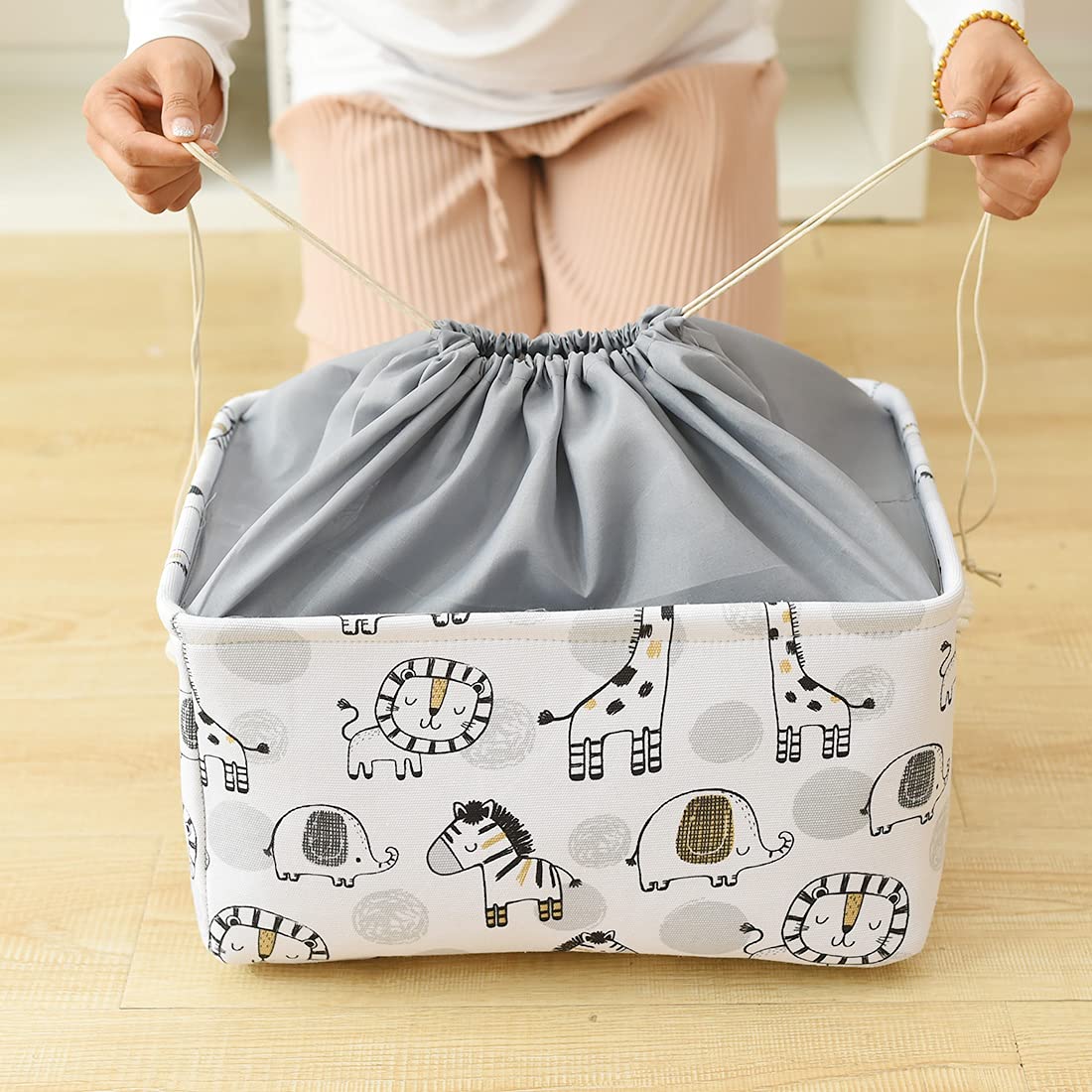 INough Canastas de juguetes para niños, organizador de juguetes, canasta de almacenamiento para niños, decoración para habitación de bebé, canastas de lavandería con cordón de girafa, regalos para el