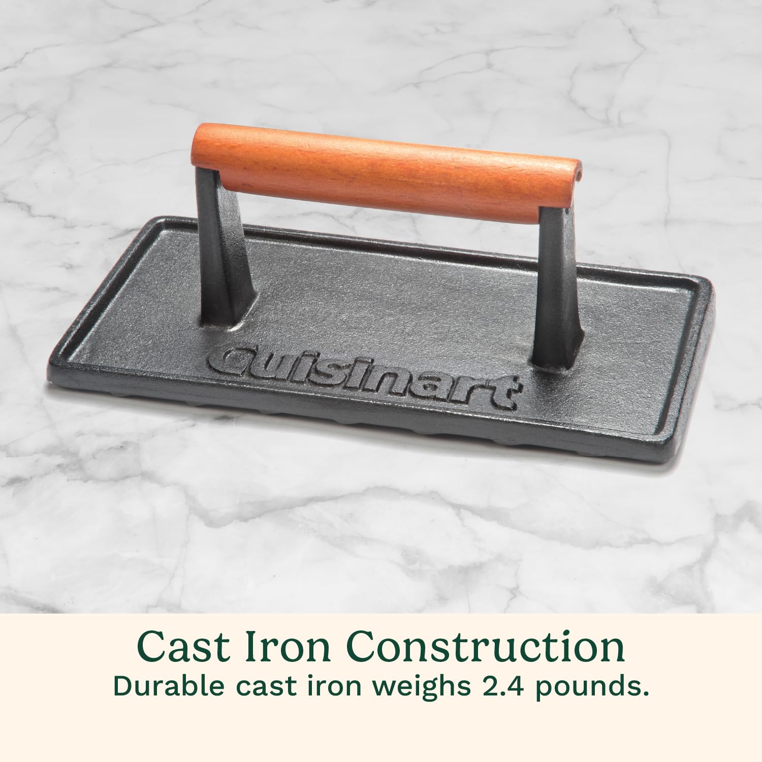 Cuisinart CGPR-221 Cast Iron Grill Press (Wood Handle), Weighs 2.8-pounds