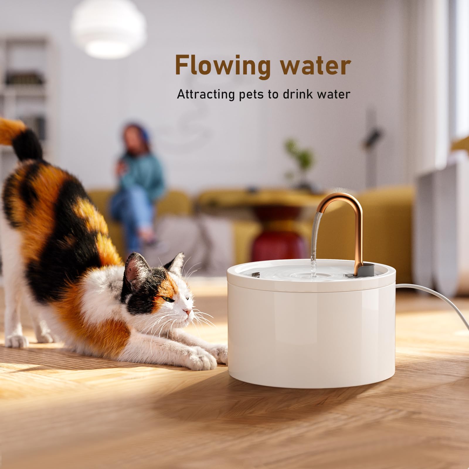 DOOOB - Fuente de agua de cerámica para gatos, fuente de cerámica de 2.1 l/77 onzas, fuente de agua automática de cerámica para gatos, fuente de agua para mascotas con bomba ultra silenciosa y 1