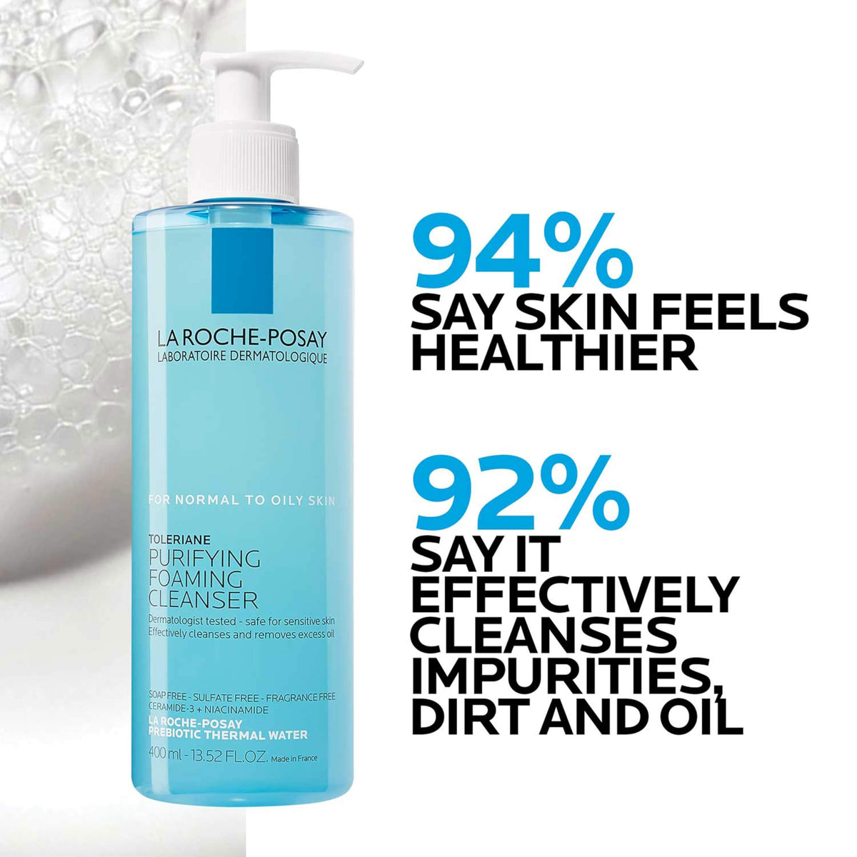 La Roche-Posay - Limpiador espumoso purificante Toleriane, 13.52 onzas líquidas Oz.