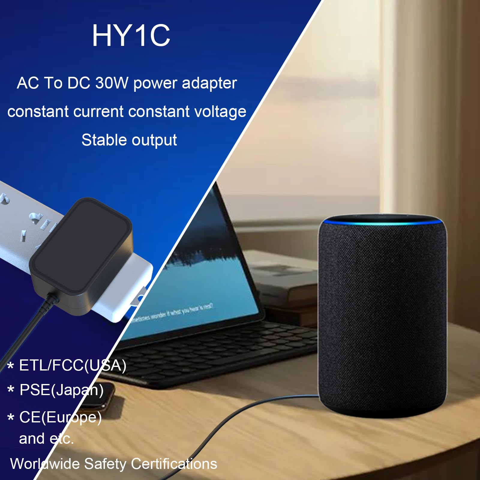 HY1C 30W Cable de alimentación de para 30W Adaptador de alimentación de Amazon Alexa de para Echo (3.ª y 4.ª Gen), Echo Show 8, Echo Show (2.ª Gen), Echo Show 10 (3.ª Gen), Echo Plus (2.ª Gen)