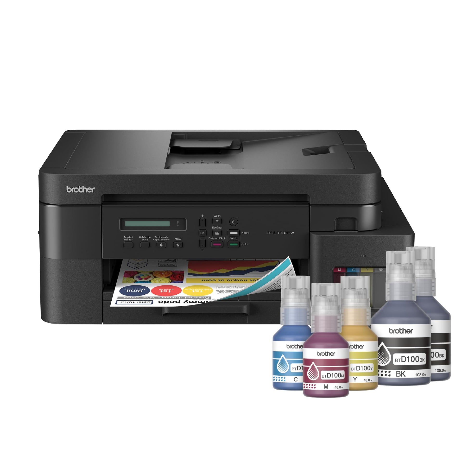 Brother Impresora Multifuncional 3 en 1 Inyección de Tinta a Color InkBenefit Tank, DCP-T830DW | WiFi, Dúplex, ADF | Incluye Kit de Tintas de Ultra Alto Rendimiento