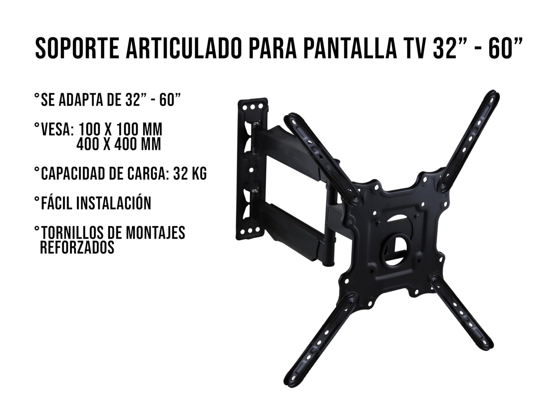 CONTROL EXPERT Soporte para TV Monitor Pantallas de 32 a 60 Pulgadas Brazo Articulado Movible de Pared Soporta hasta 32 Kg 400x400mm