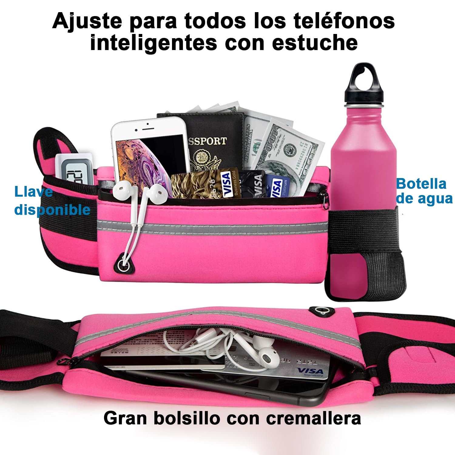 CHENGBAO Cangurera Hombre，Portátil Para Correr Cangurera Mujer，Impermeable Riñonera Hombre，Cangurera Para Correr (Rojo rosa negro)