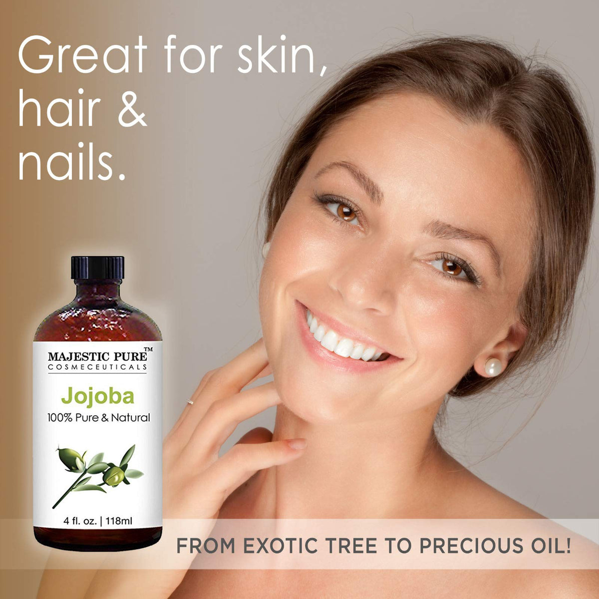 Majestic Pure Jojoba Oil for Hair, Skin or As Carrier Oil, 4 fl. oz.