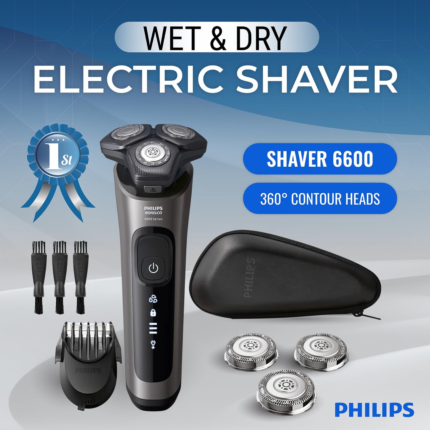 Philips Afeitadoras eléctricas para hombres, afeitadoras eléctricas recargables en húmedo y seco con tecnología SenseIQ, maquinillas de afeitar eléctricas inalámbricas para hombres con recortadora