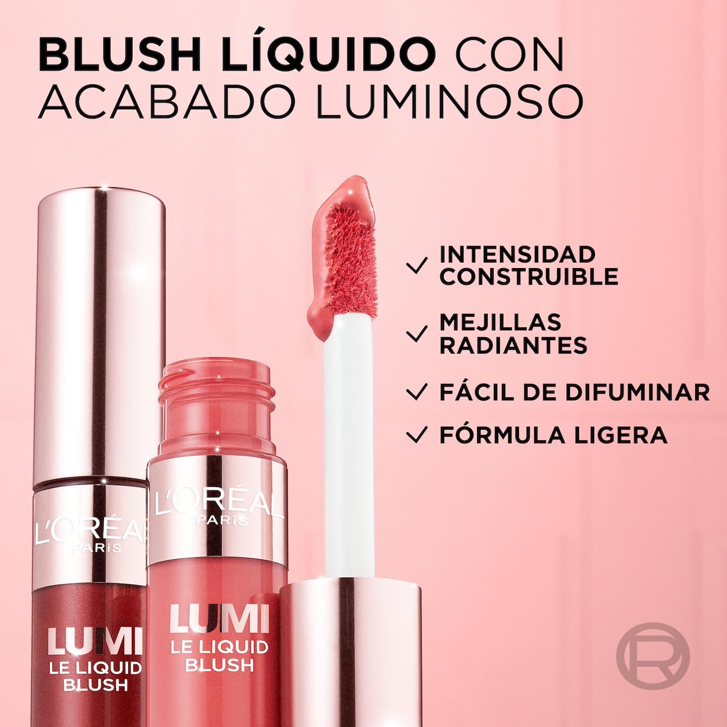 L'Oréal Paris Lumi Blush, rubor líquido para mejillas acabado glowy luminoso, tono Pink Glow,11ml