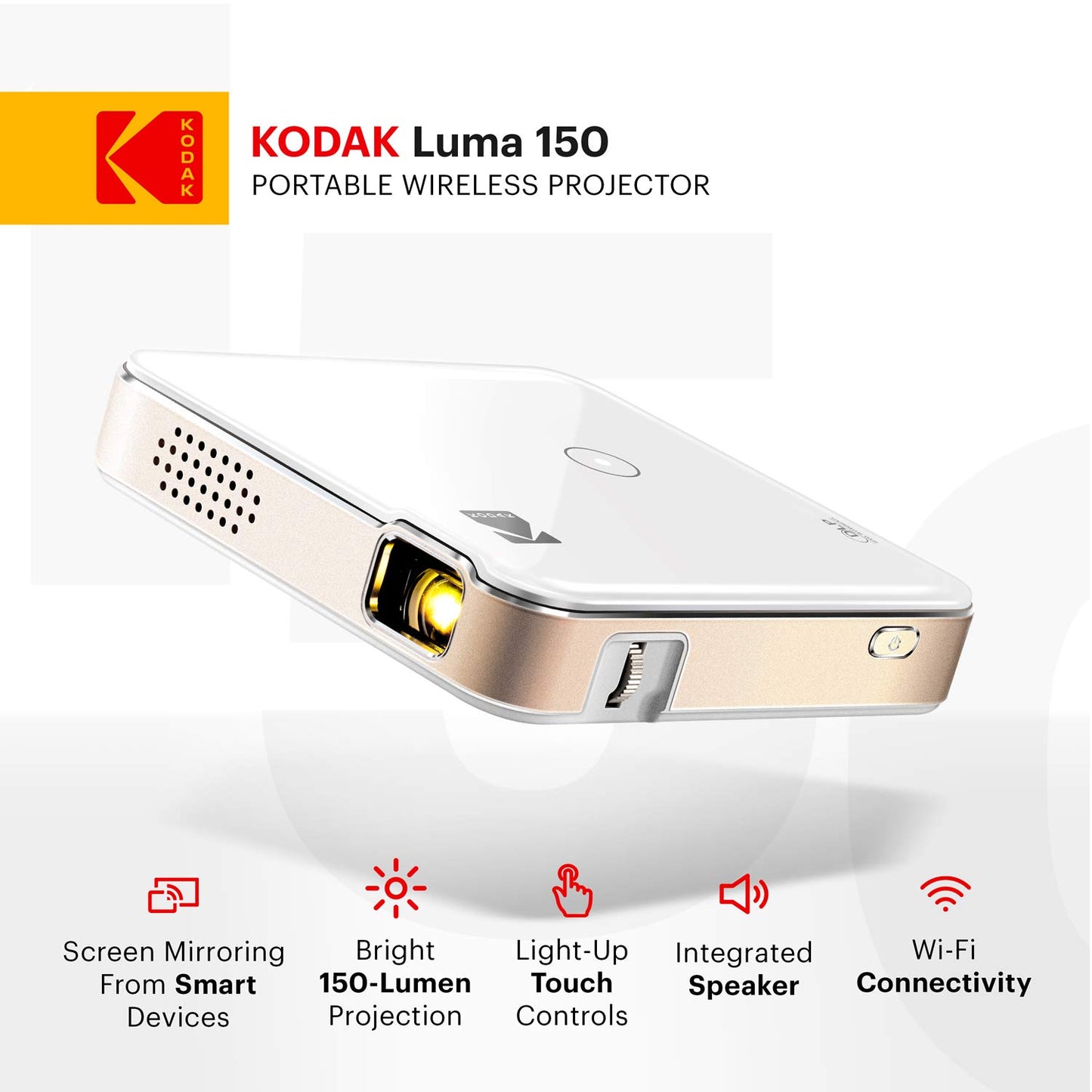 KODAK Luma 150 Proyector de bolsillo | Proyector de película portátil con altavoz incorporado para el hogar y la oficina produce imágenes de hasta 150 pulgadas, incluye funda suave