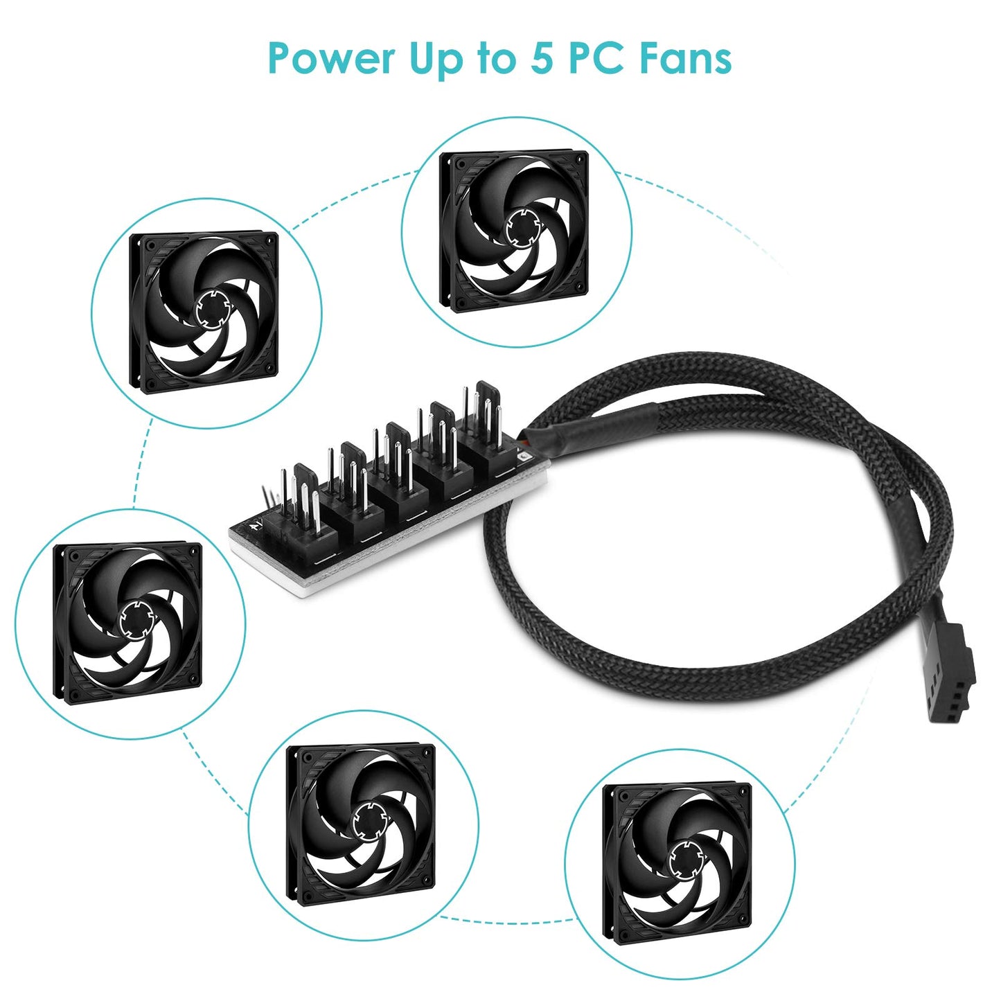 Cable de fuente de alimentación del concentrador de ventilador de PC PWM, concentrador divisor de ventilador de refrigeración de CPU de 5 puertos, para 4 pines 3 pines