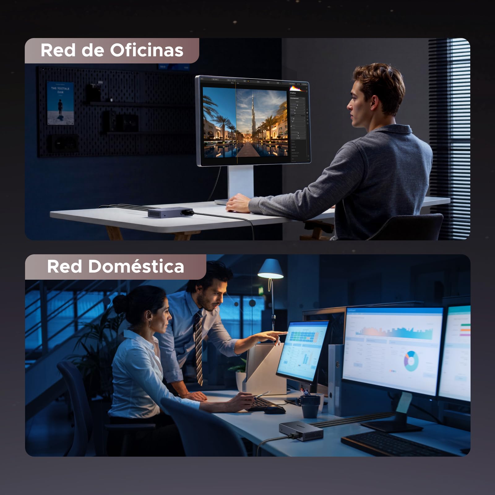 UGREEN Conmutador Ethernet de 6 Puertos, 4 PoE y 2 Enlace Ascendente de Gigabit, 60W, Metal durodero, conmutador de Red para Escritorio o Montaje en Pared, Ideal para cámara de Seguridad, teléfono IP