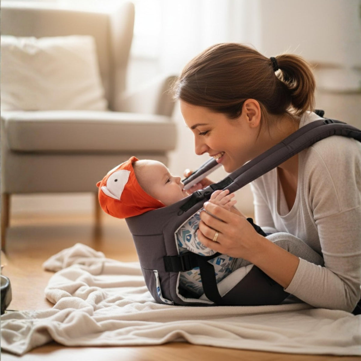Bimbi Joy Portabebé Ergonómico Fox Trot – Cangurera para Bebé 3–36 Meses Ajustable y Mochila Ergonómica