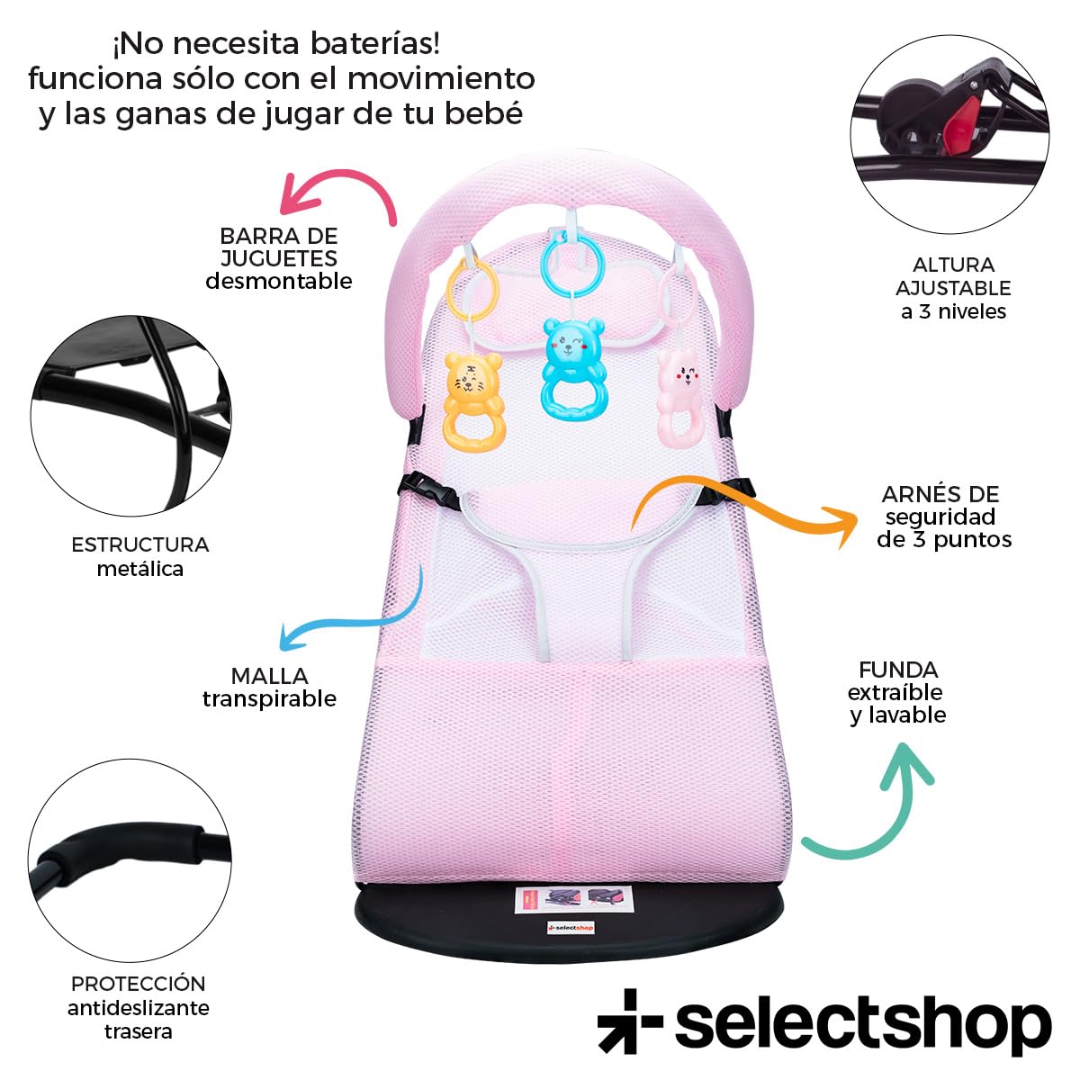 Silla Mecedora SELECTSHOP Rosa Portátil De Lujo Para Bebé