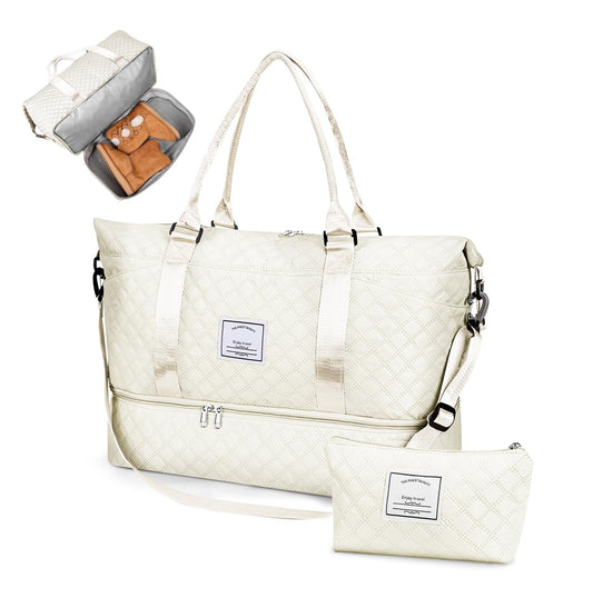 Bolsa de Deporte, Bolsa de Viaje Con Compartimento Para Zapatos y Neceser, Compartimentos Húmedo y Seco, Gran Capacidad, Resistente al Agua (blanco)