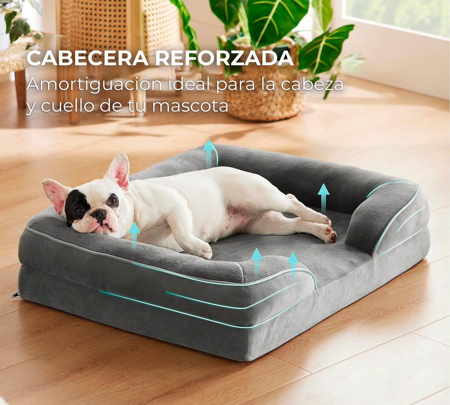 Cama para perro mediano PREMIUM - cama Para mascota transpirable e impermeable, Sofa cama perro con soporte para cabeza, funda extraible lavable y antideslizante en la parte inferior (GRIS, MEDIANA)
