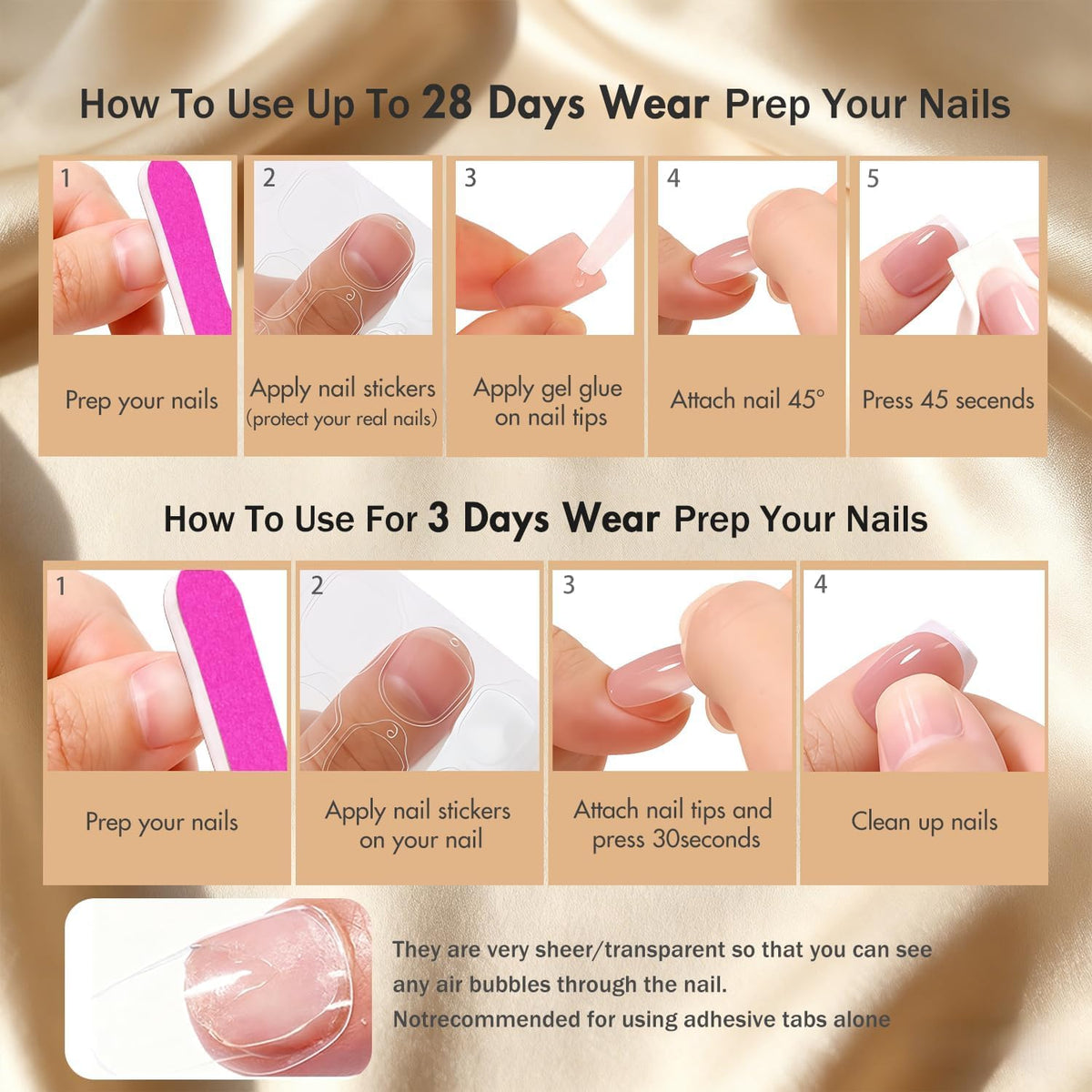 JOYVVEW Uñas francesas cortas y cuadradas, uñas postizas azules con base nude natural, uñas postizas con pegamento, uñas postizas clásicas reutilizables de gel para uso diario, 30 unidades