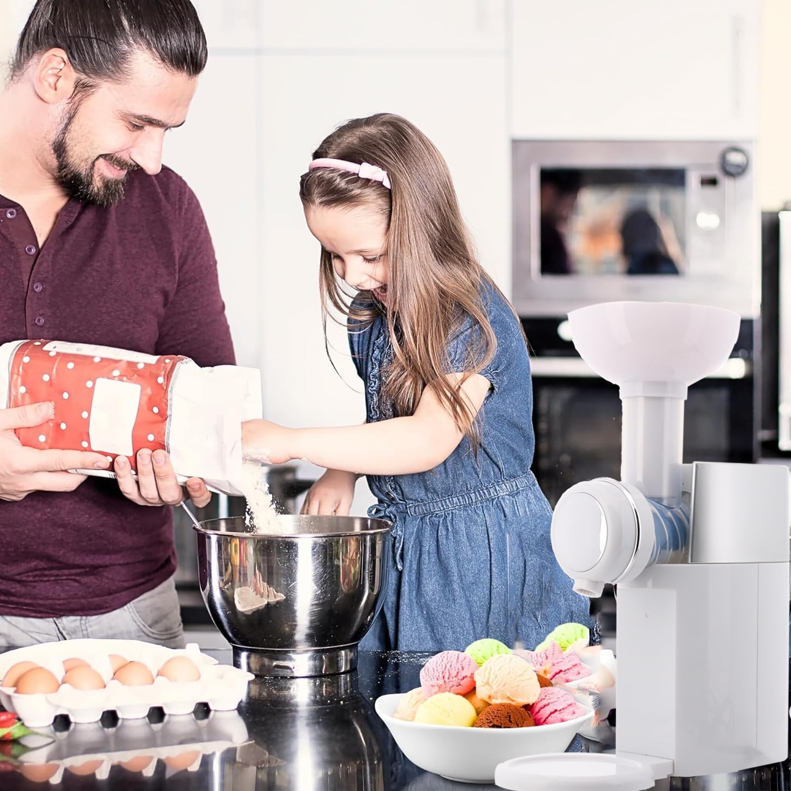 IOWHDS Maquina para hacer helados, Electric ice cream maker, Easy to operate, Máquina para hacer helados Frozen Healthy para Helados, Sorbetes, Batidos, Postres, Libre de BPA, (Blanco)