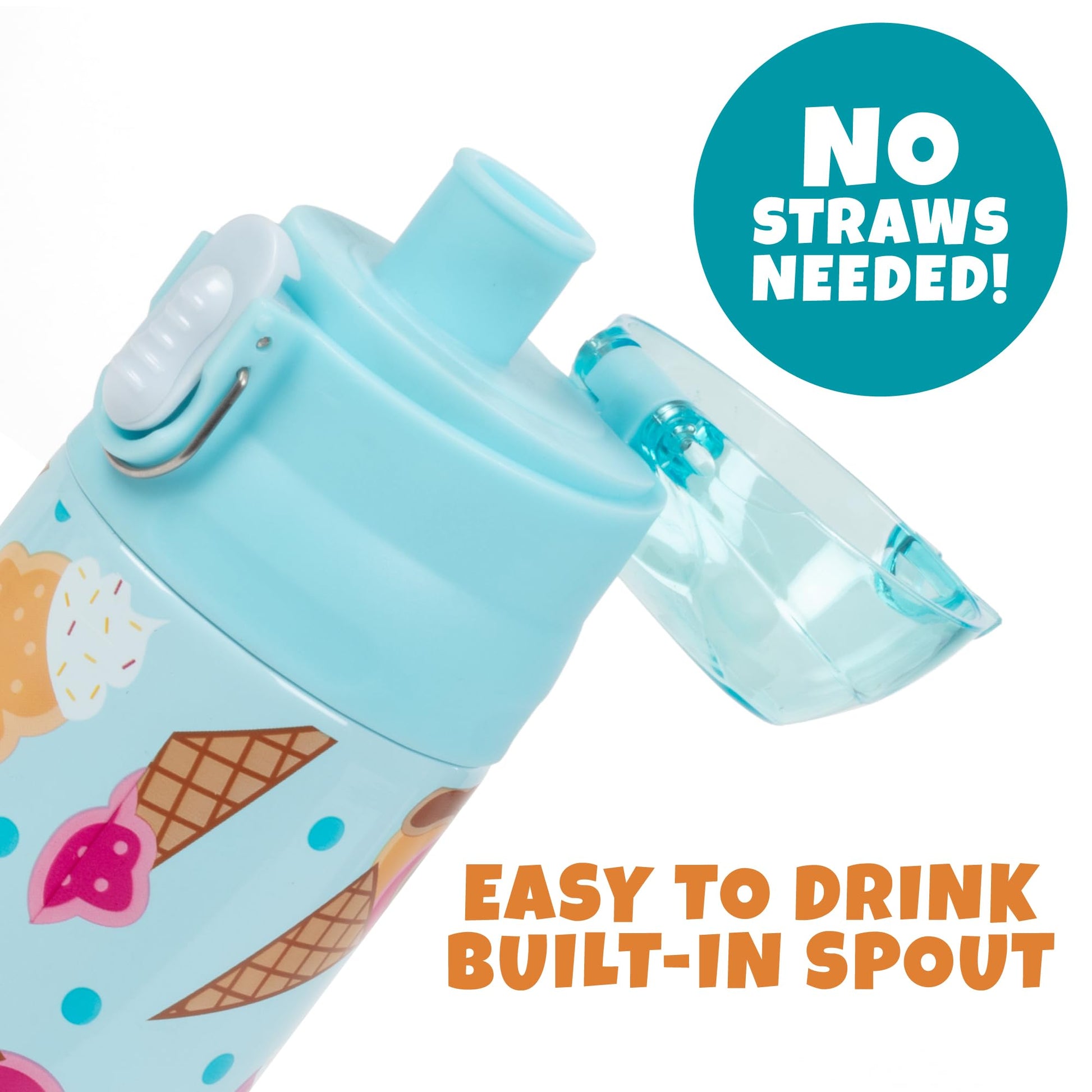 Bentology - Botella de agua aislada de acero inoxidable para niñas, 384 ml, fácil de usar, reutilizable, a prueba de derrames, sin BPA, mantiene el frío por horas, a prueba de fugas, diseño de helados