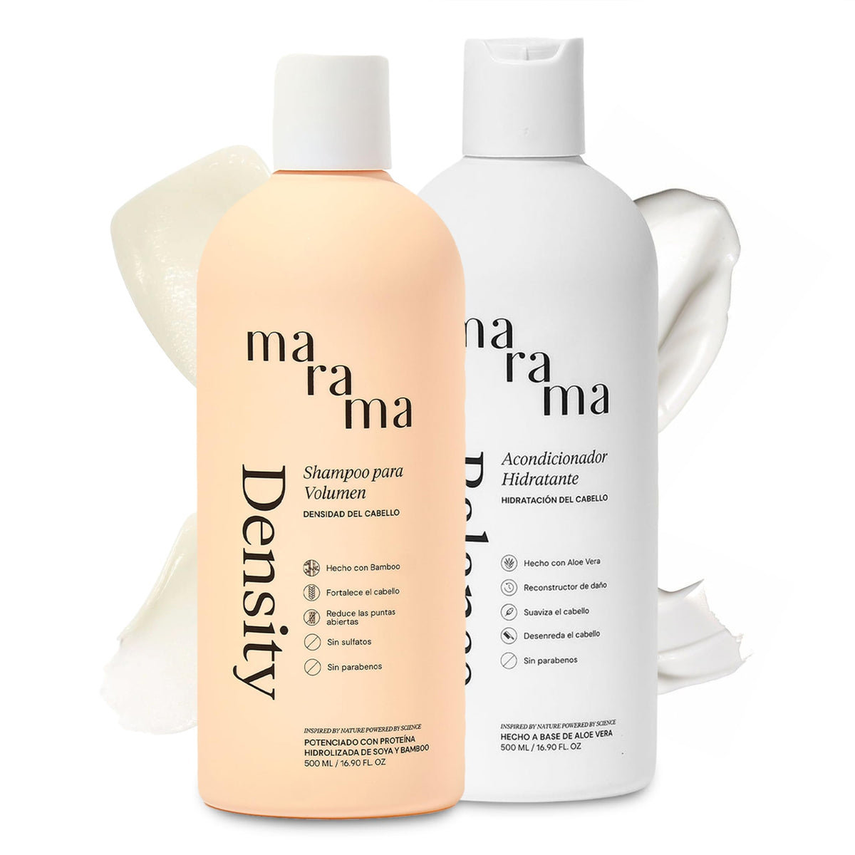 MARAMA | Set Density Duo - Shampoo + Acondicionador Voluminizador de Cabello 500 ml c/u | Con Proteína de Soya y Bambú para Volumen Natural | Sin Sulfatos y Parabenos (Density Duo)