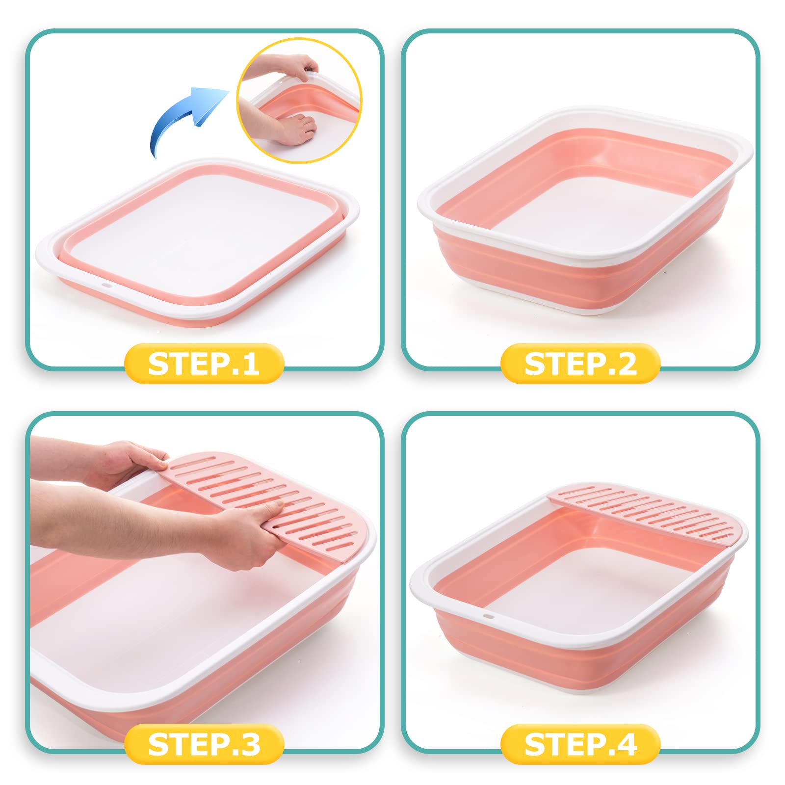 Caja de Arena Plegable TomteNisse Grande Ajustable Antisalpicaduras sin Olor para Gatos