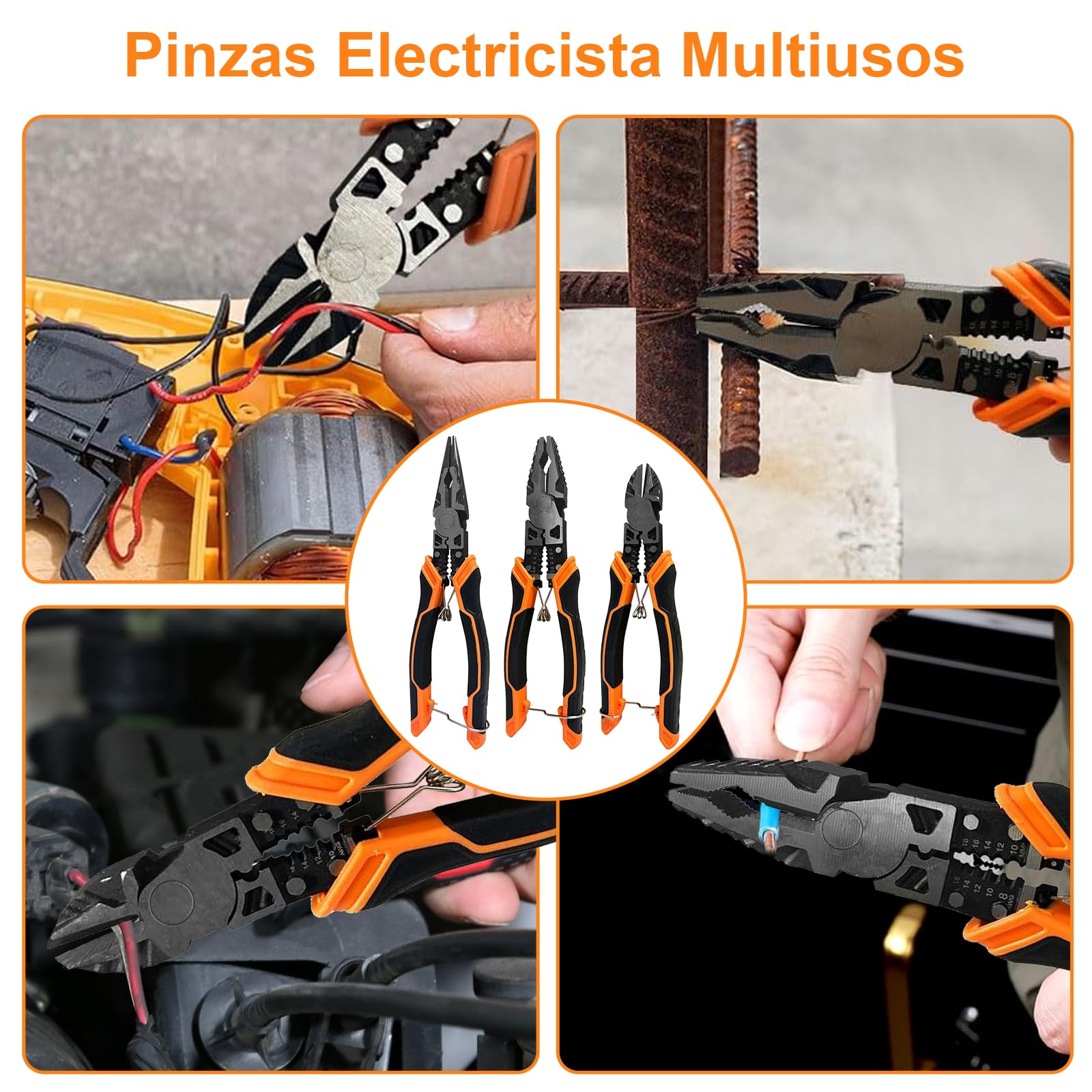 CAVIGLTE 3PCS Pinzas Electricista, Pinzas De Corte,9"Alicates De Punta Larga, 9" Pinza De Punta, 8"Pinza De Corte Diagonal