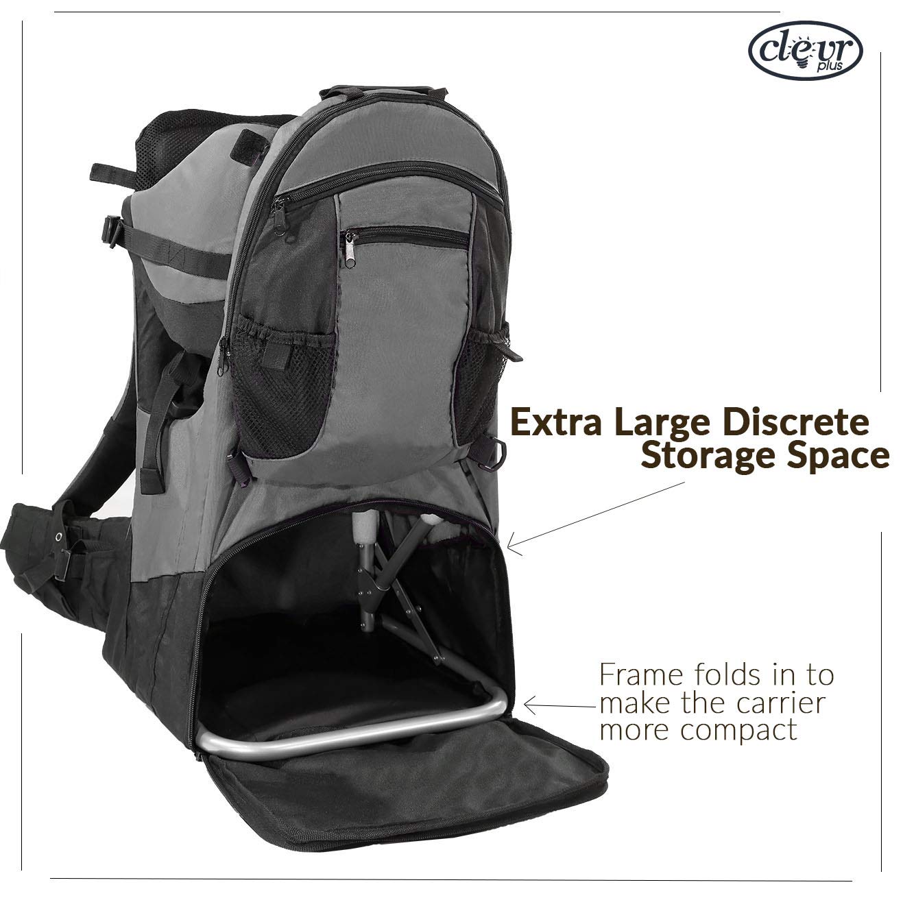 Clevr - Mochila Ligera Excursionismo de Lujo Para Bebé Niño Con Visera de Parasol, Gris