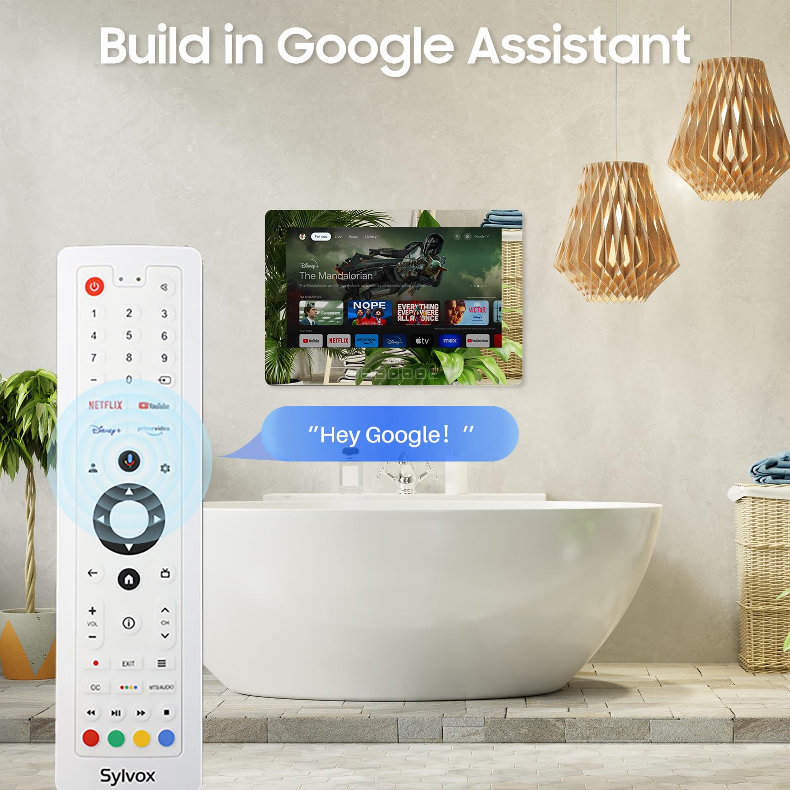 TV de Baño SYLVOX Espejo de 32 Pulgadas con Google OS y Tuner IP66 Impermeable para Baño