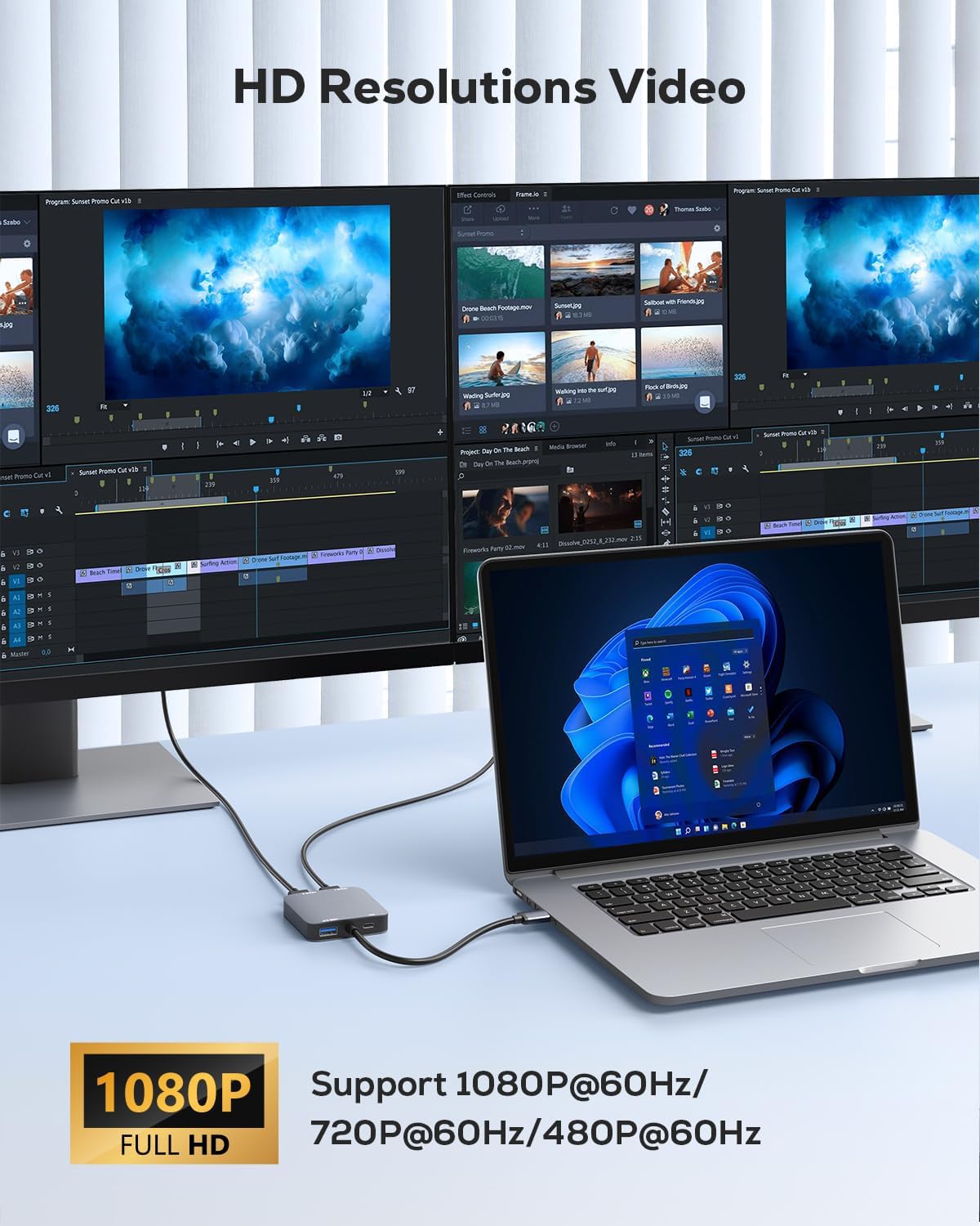 GANA - Adaptador USB 3.0 a doble HDMI con puerto USB 3.0, cable convertidor de audio y video HDMI a USB para monitor de portátil, compatible con Mac OS, Windows, actualizaciones de controladores