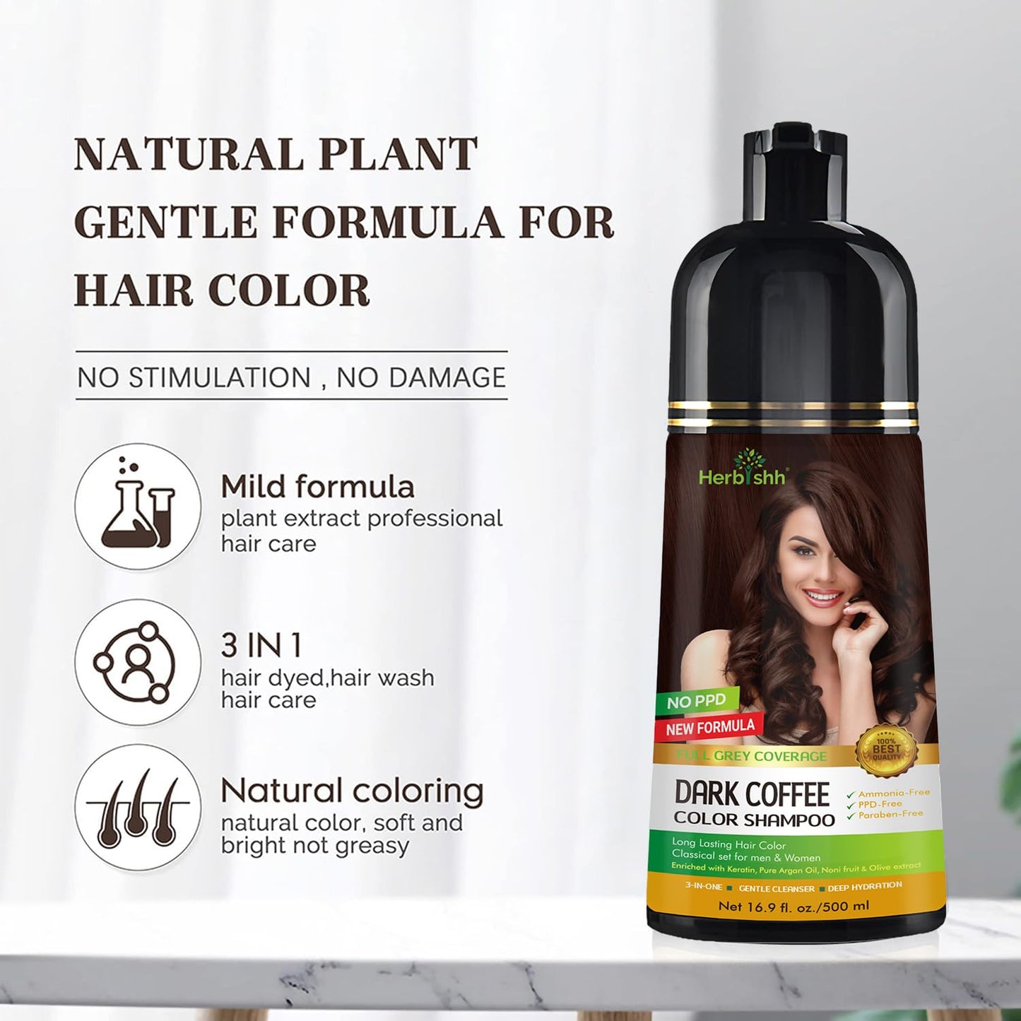 Herbishh Hair Color Shampoo for Gray Hair – Natural Hair Dye Shampoo – Lasts Up To 3-4 Weeks – 500 Ml – 3-In-1 Hair Color – Ammonia-Free | Herbishh (Dark Coffee)