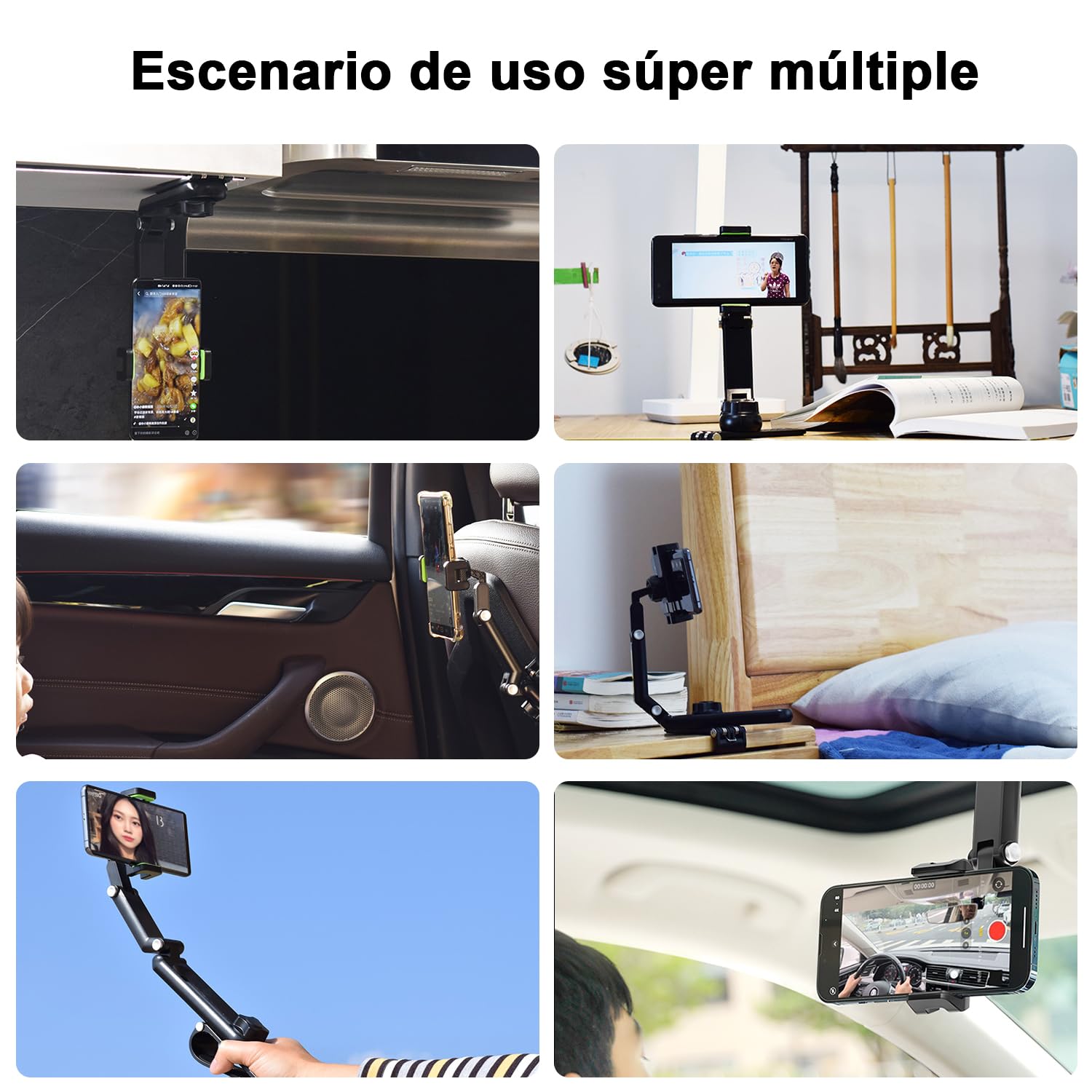 Soporte Celular masoe Negro Ajustable Giratorio 360° para Automóvil
