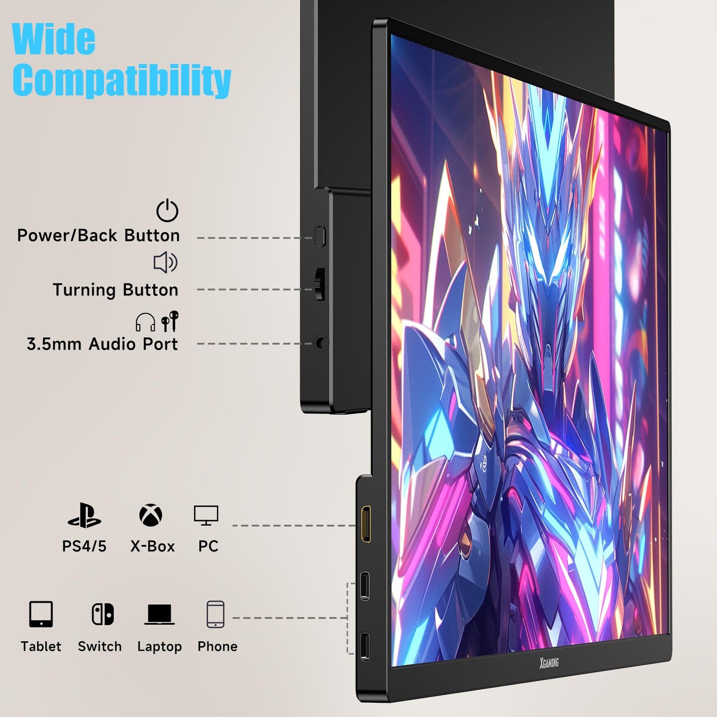 Monitor Portátil XGaming 15.6 Pulgadas 1080P FHD IPS USB-C Ultra Delgado para Juegos HDR