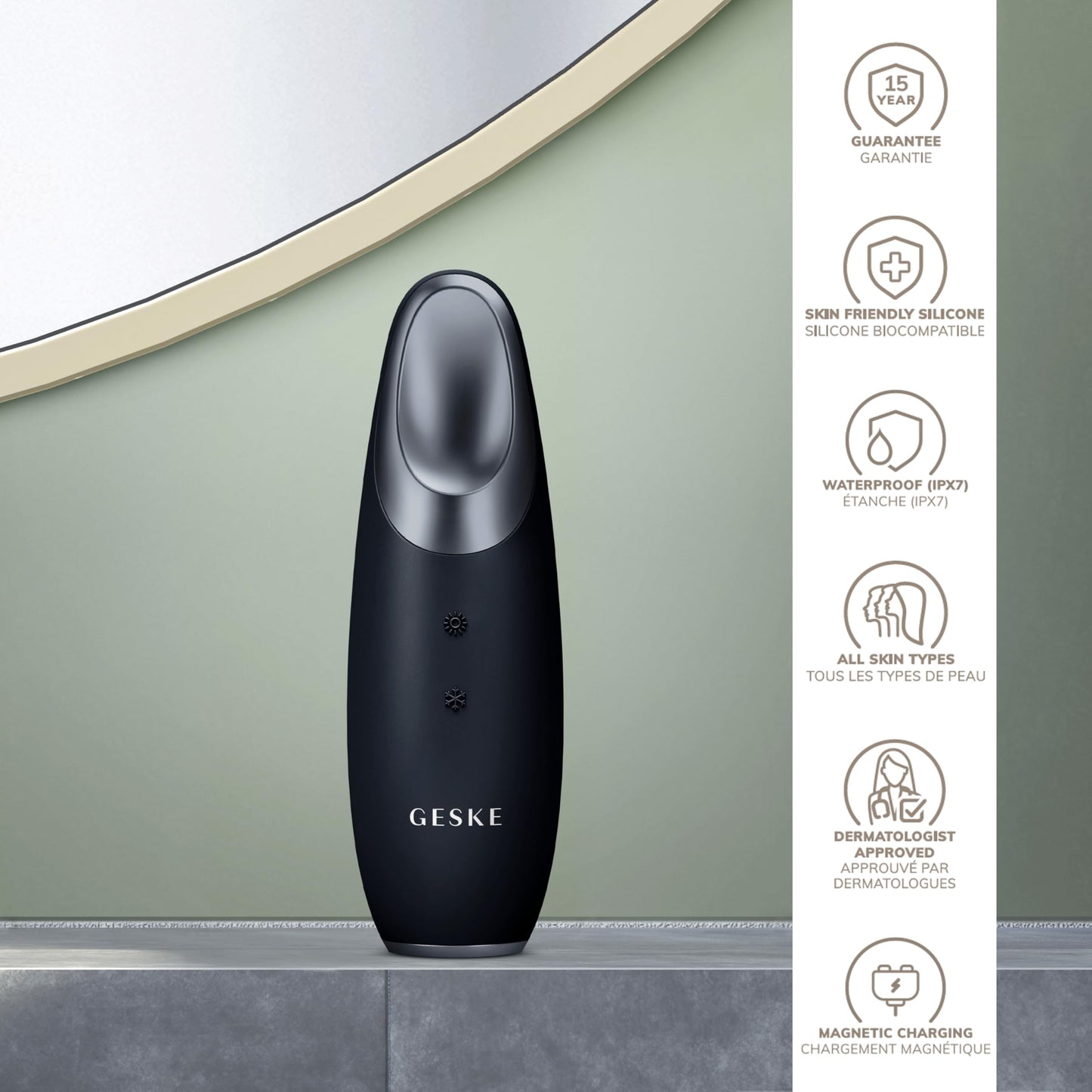 GESKE | SmartAppGuided™ Warm & Cool Eye Energizer | 6 en 1 | Masajeador de ojos | Masajeador anti ojeras | Eliminar bolsas y párpados caídos | Masaje ocular eléctrico