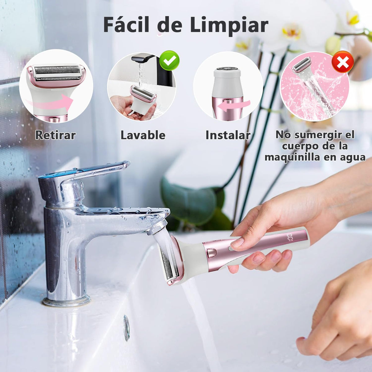 Rasuradora Eléctrica para Mujer 5 en 1, Rasuradora Recargable USB Pantalla Digital y Luz, Impermeable Húmedo Seco, Cabezales Intercambiables, Sin Dolor Sin Irritación para Bikini Axilas Piernas