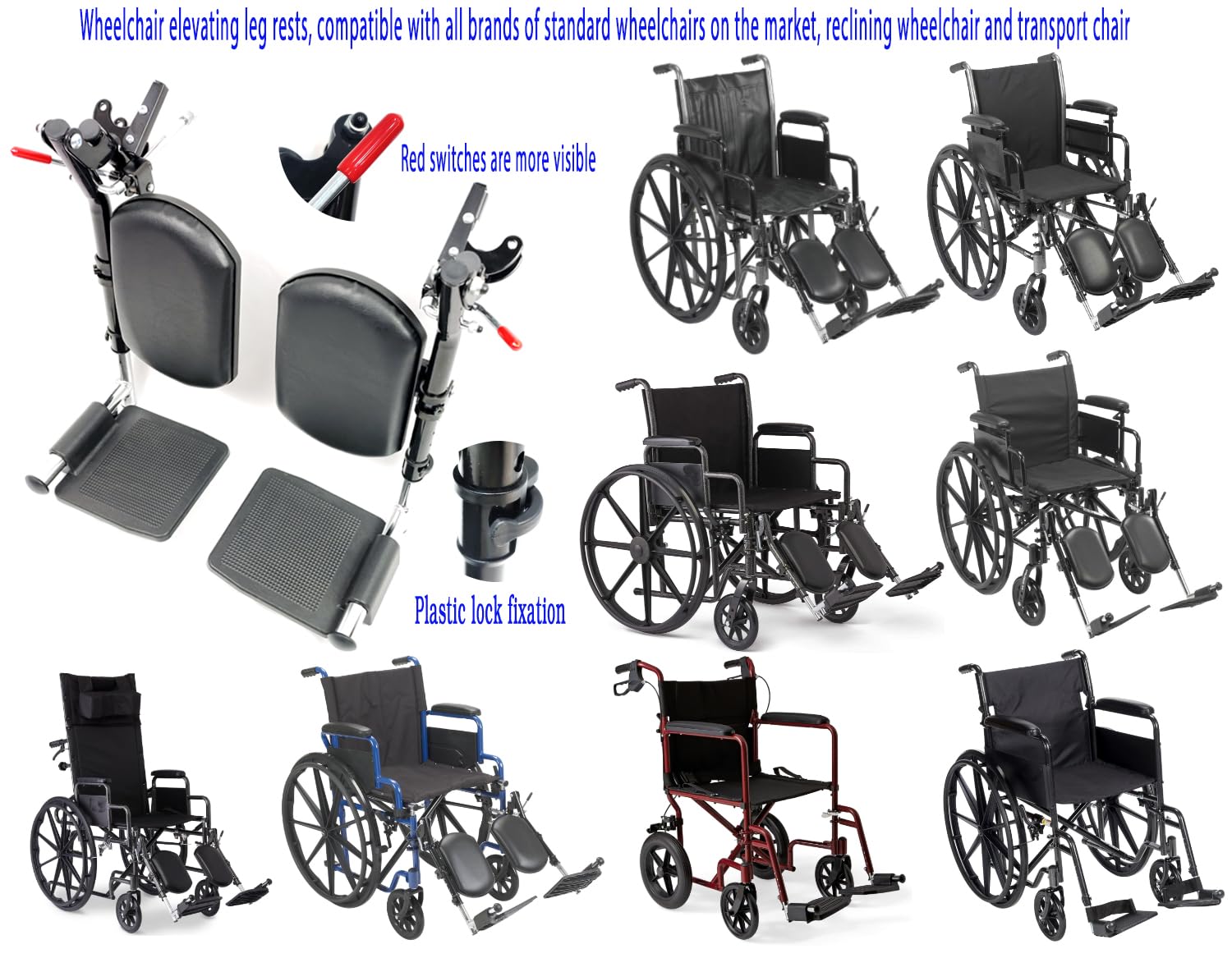 Reposapiés Elevables ReyjiuMed Compuesto con Almohadilla Acolchada para Silla de Ruedas Reclinable y Estándar