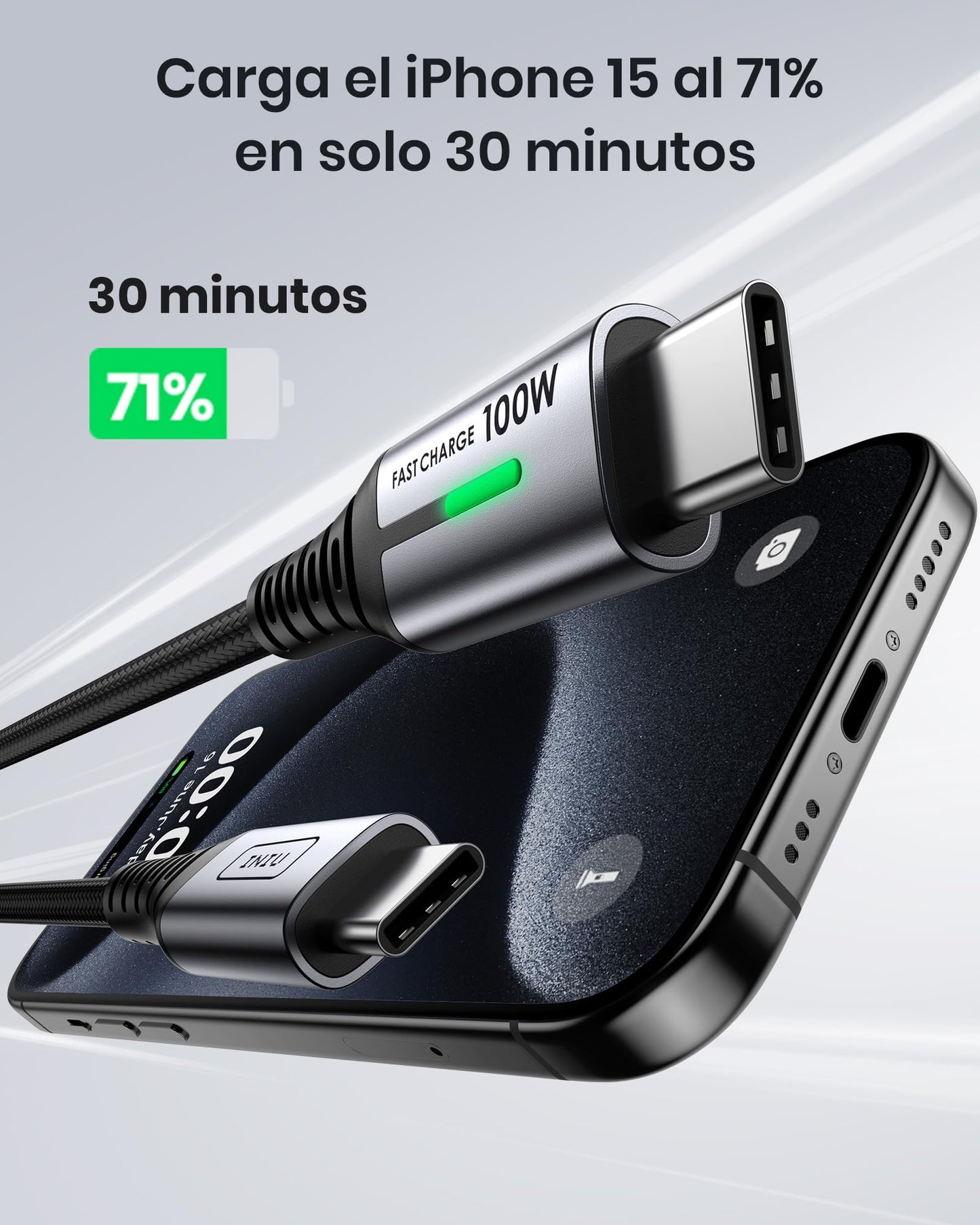 INIU Cable USB C a USB C 100W, 2m Cable PD 5A QC 4.0 Carga Rapida, Cargador USB Tipo C Nylon para iPhone 16 15 MacBook Pro 2020 Samsung S23 Ultra S22 iPad Air Google Pixel Switch Steam Deck, ect