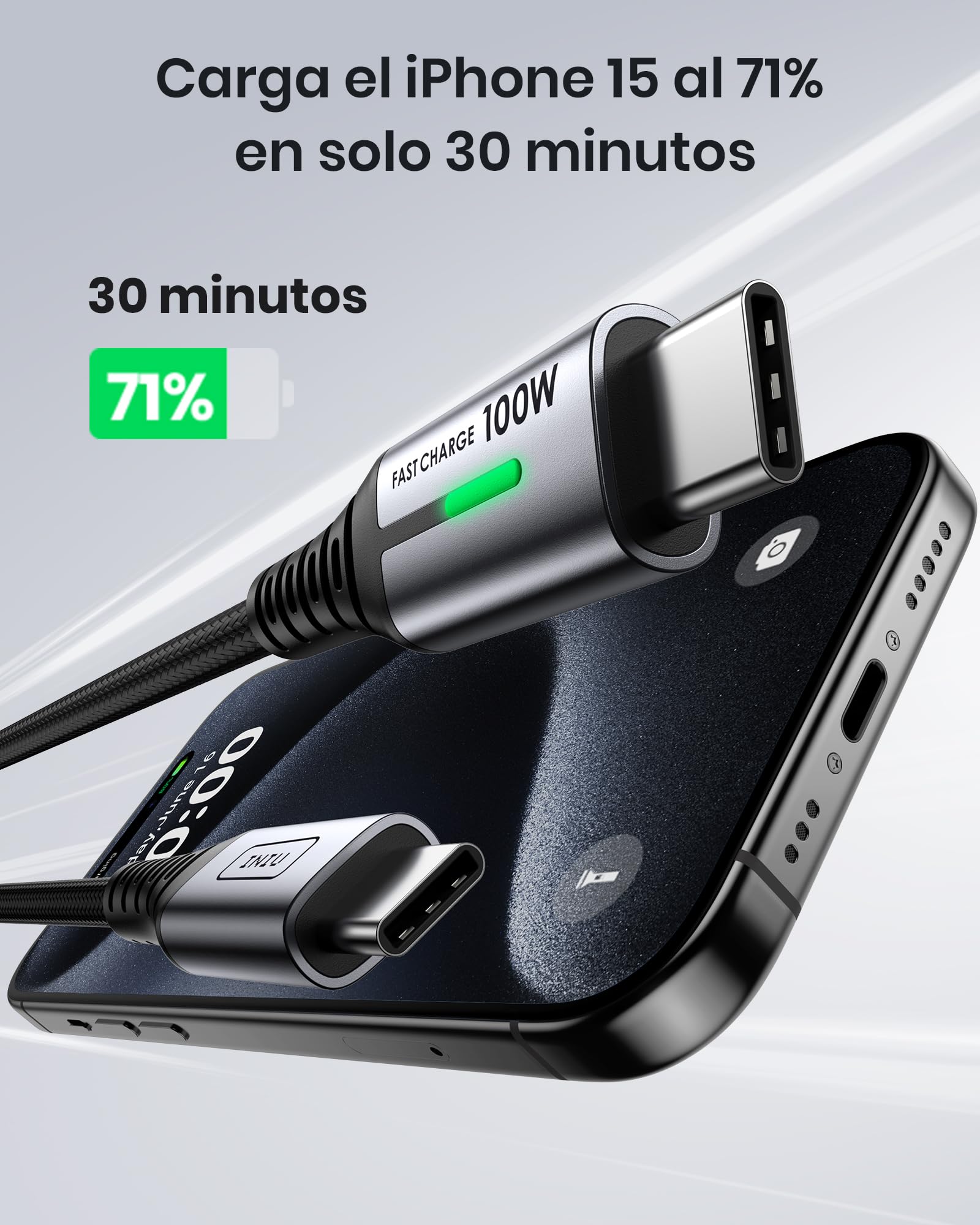 INIU Cable USB C a USB C 100W, 2m Cable PD 5A QC 4.0 Carga Rapida, Cargador USB Tipo C Nylon para iPhone 16 15 MacBook Pro 2020 Samsung S23 Ultra S22 iPad Air Google Pixel Switch Steam Deck, ect