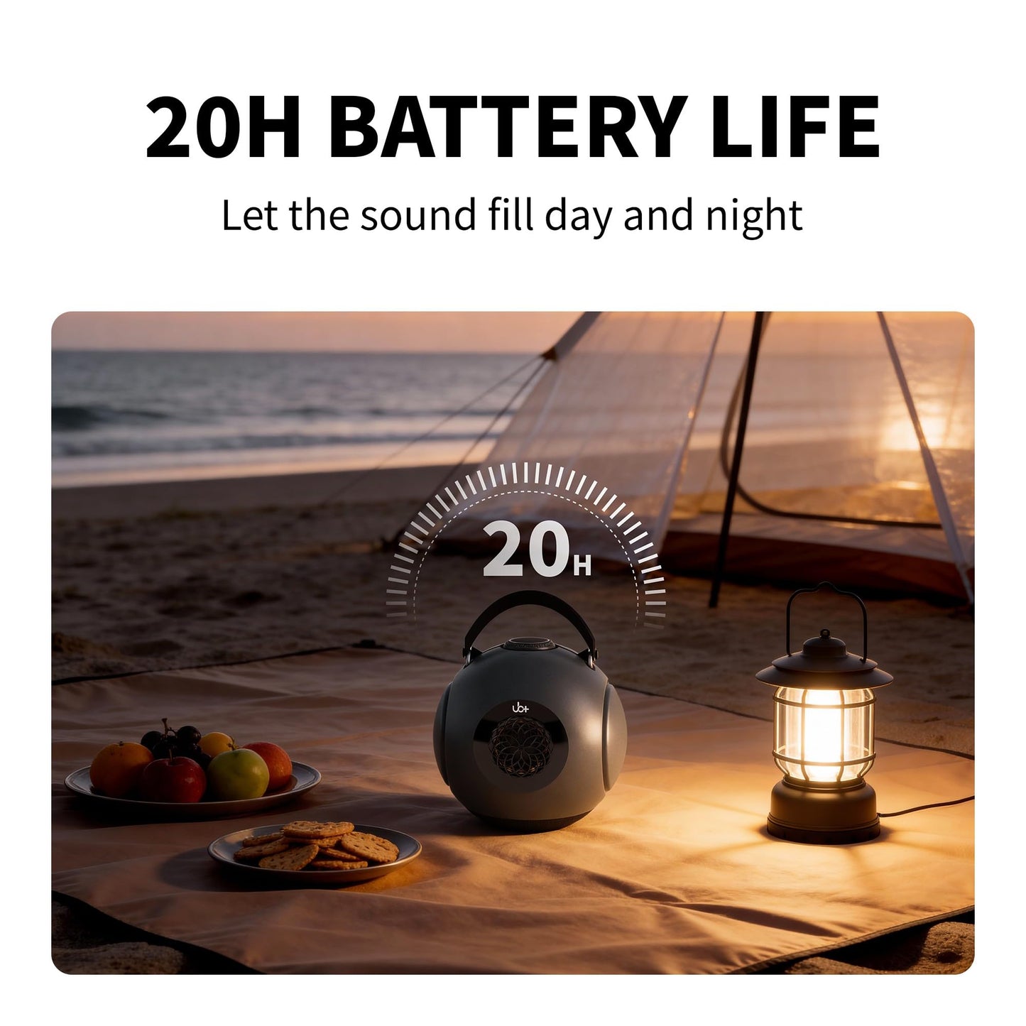 UB+ dB1 doubleBASS Altavoz impermeable Bluetooth | Sonido Hi-Fi de 40W con graves profundos, 20 h de reproducción, IPX5 y emparejamiento TWS (Gris metálico satinado con trípode)