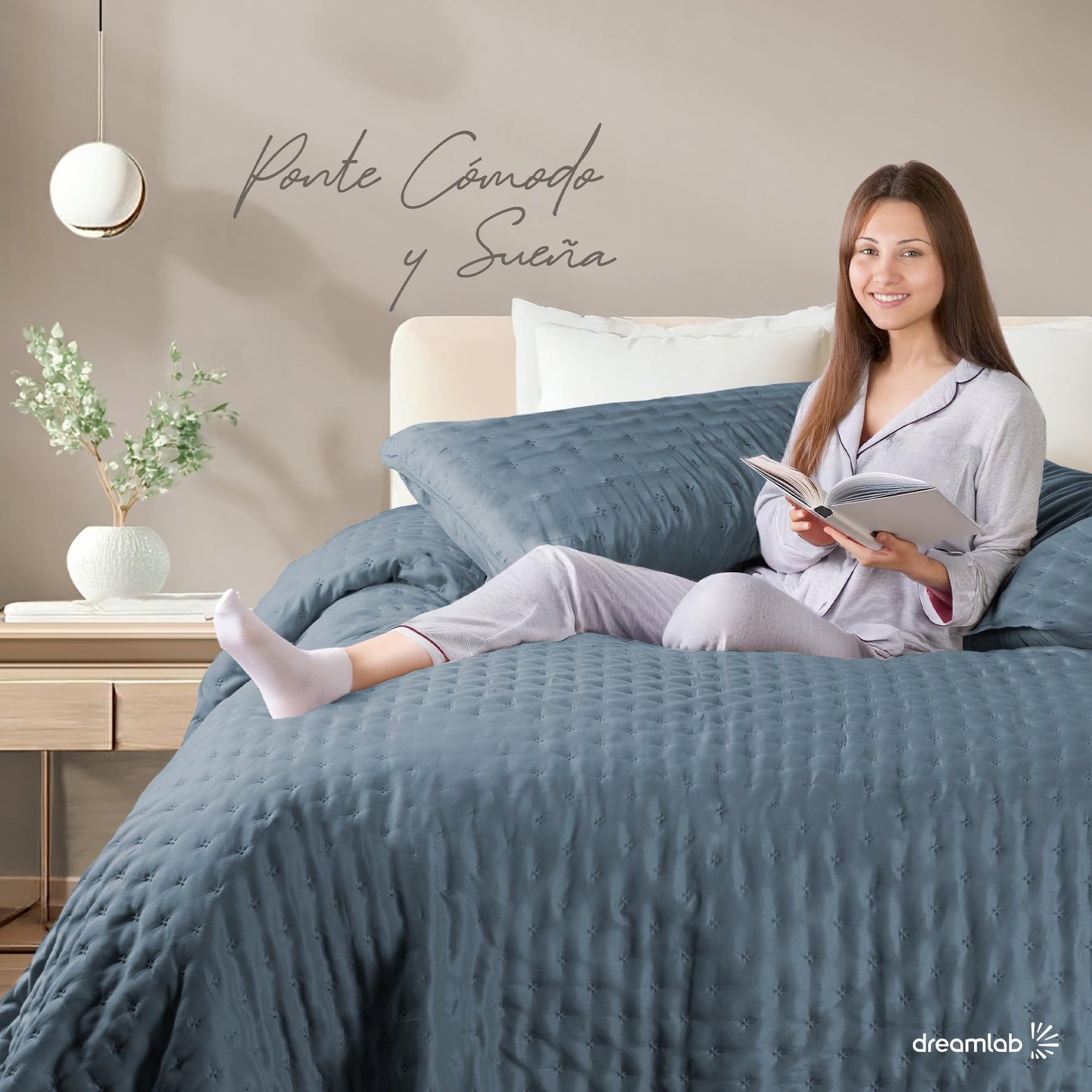 Colcha Dreamlab Azul Mezclilla Capitonado para Todas las Estaciones (Matrimonial)