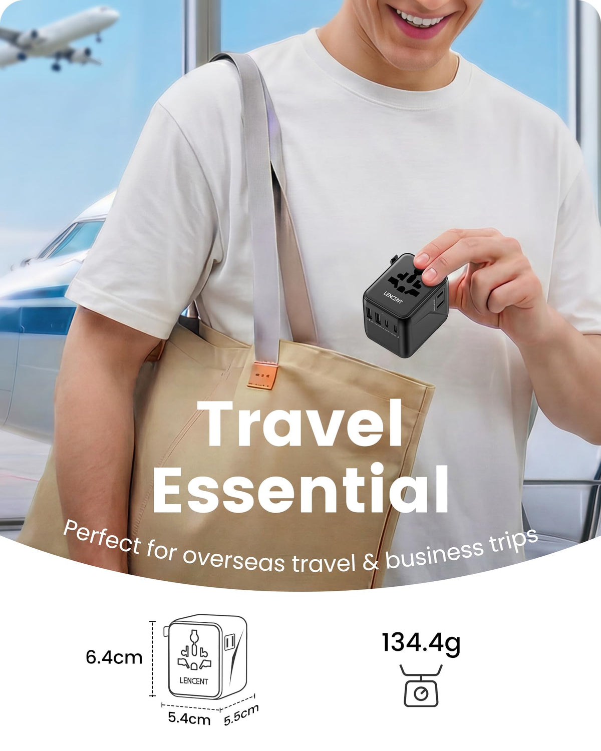 Adaptador de Viaje Universal LENCENT Blanco con Cargador Internacional