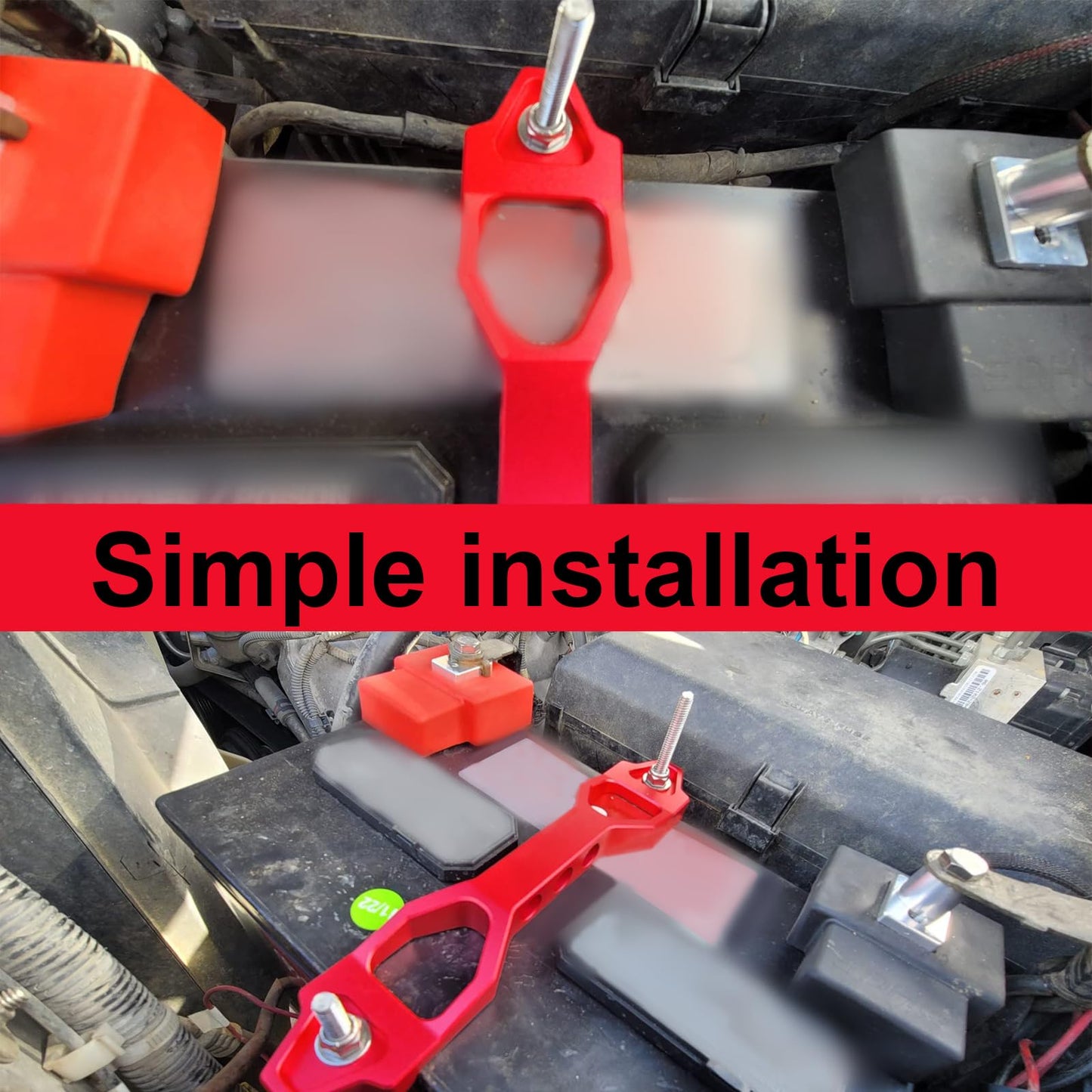 Elvaesther - Juego de sujeción de batería, soporte de sujeción de batería resistente con soporte de aluminio billet con pernos J para montaje en batería de coche, accesorios de bloqueo de sujeción,