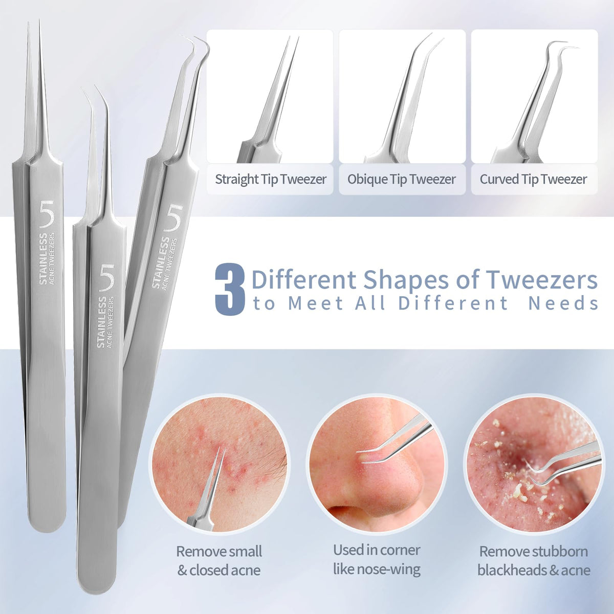 FEITA - Kit de herramientas para quitar espinillas, extractor de espinillas, herramientas para acné para nariz facial, aguja de acné de acero inoxidable, herramienta de eliminación de golpes faciales