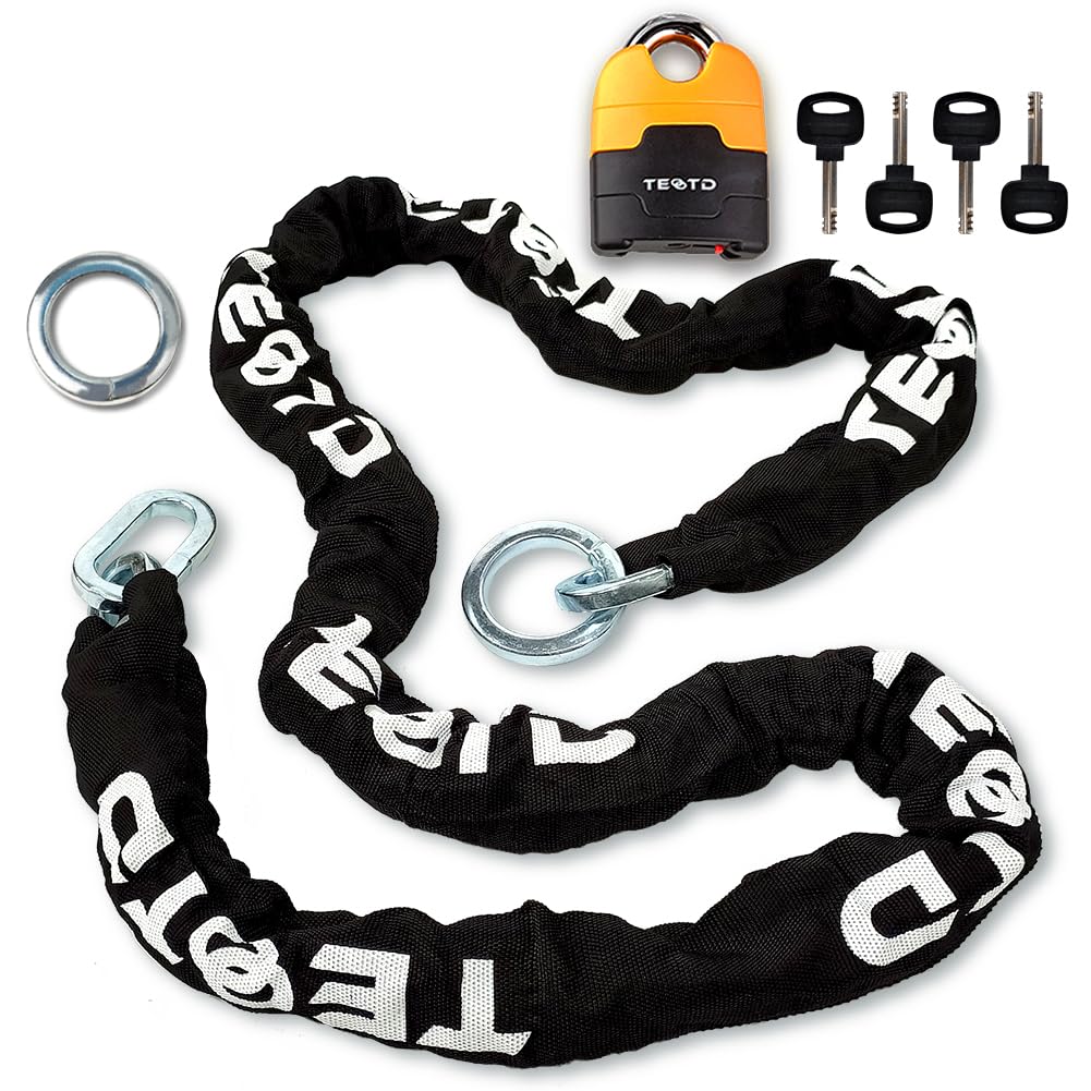 TEOOTD Candado De Cadena Para Motocicleta 6,6 Pies/200 Cm De Largo Candado De Cadena Antirrobo Para Trabajo Pesado Seguridad Cadena De 10 Mm De Espesor Con Candado De Color Brillante, Candado Duradero