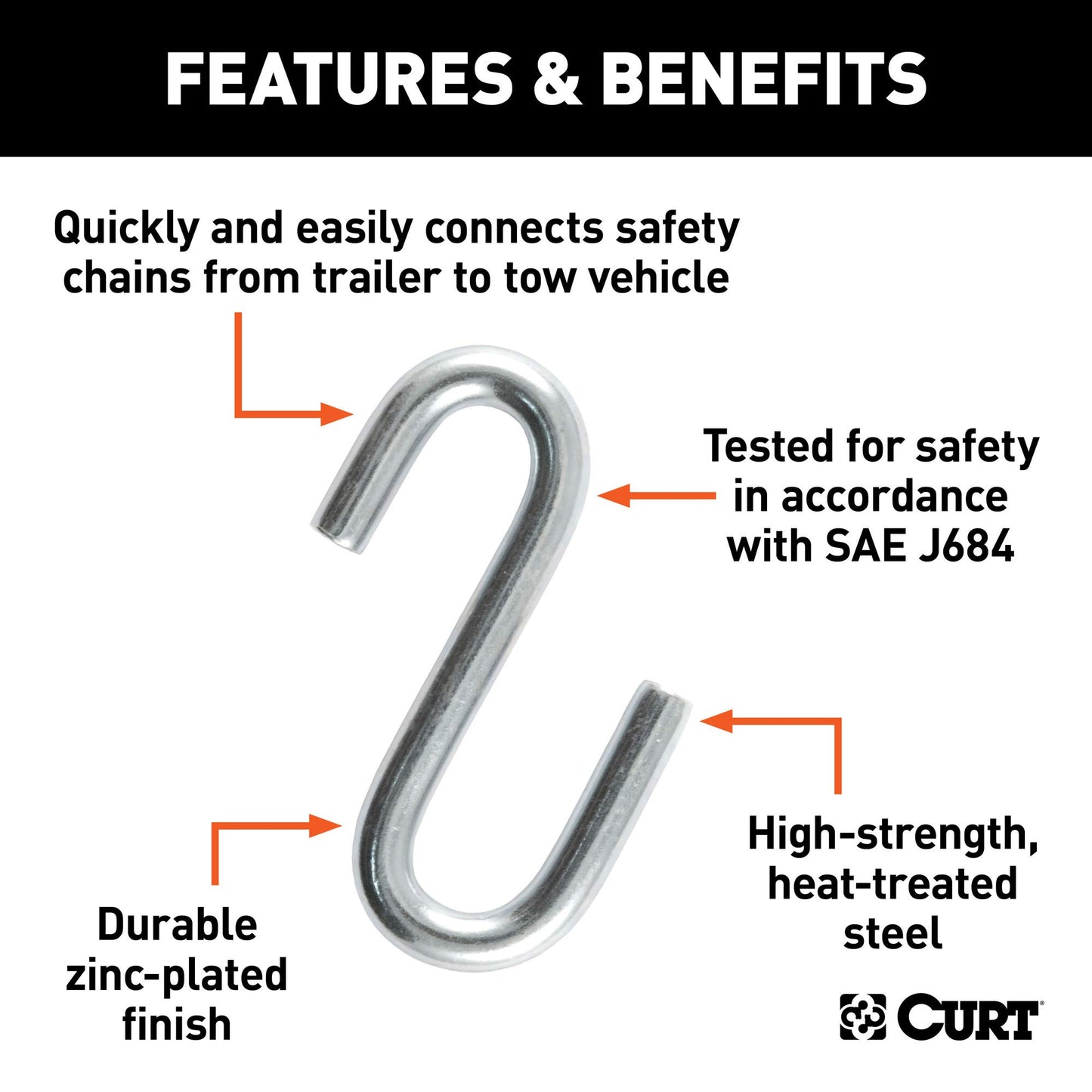 CURT 81260 Cadena de Seguridad para Remolque Certificado de 3/8 Pulgadas, Gancho en Forma de S, 2 Libras