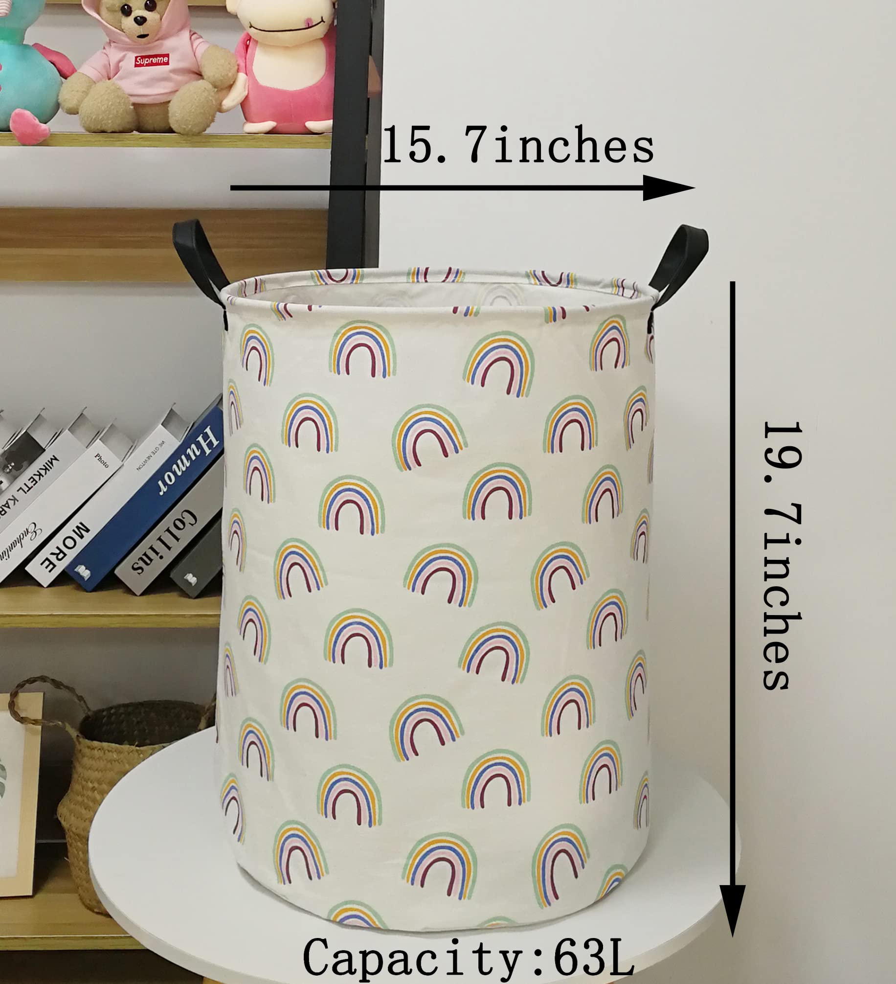 ACMUUNI Cesta redonda de 19.7 pulgadas con patrón de arco iris para ropa de lavandería con asas, organizador de almacenamiento, cesta de regalo para habitación, decoración de recámara
