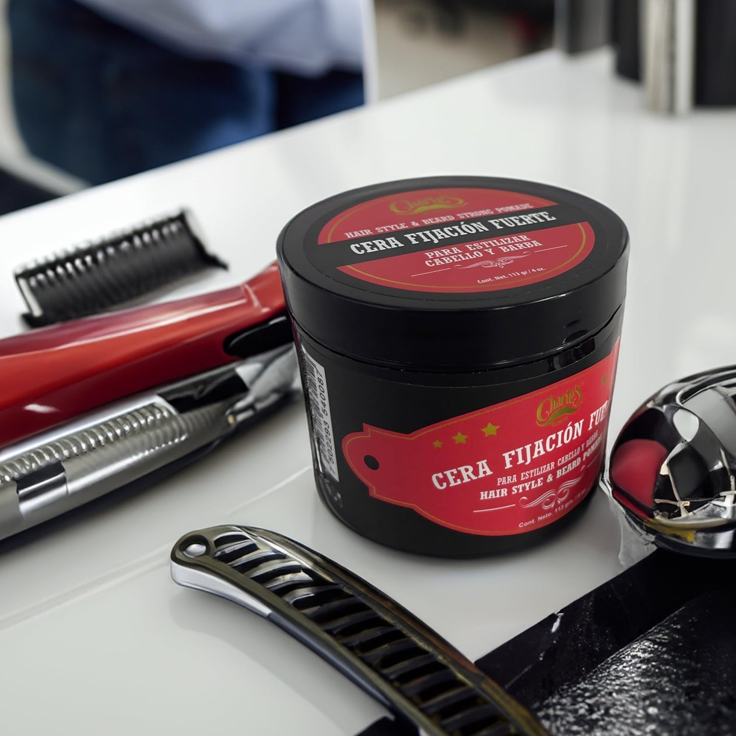Charle's - Cera Fijación Fuerte 113g - Pomada para cabello - Aroma a vainilla - Con aceite de ricino - Base agua