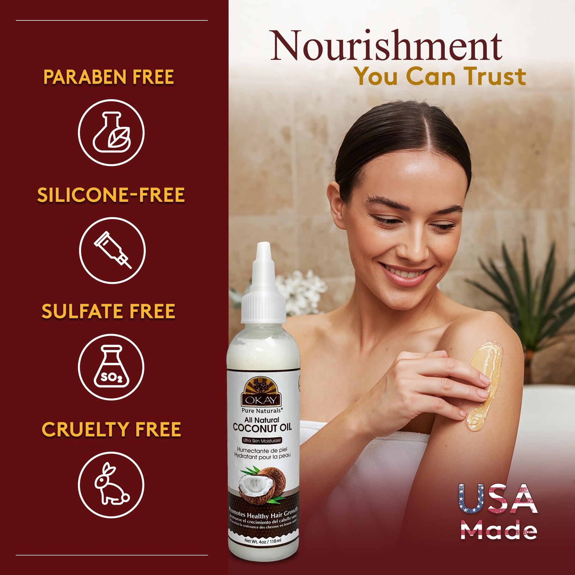 Okay 100% Pure Coconut Oil for Hair & Skin, 4 oz
