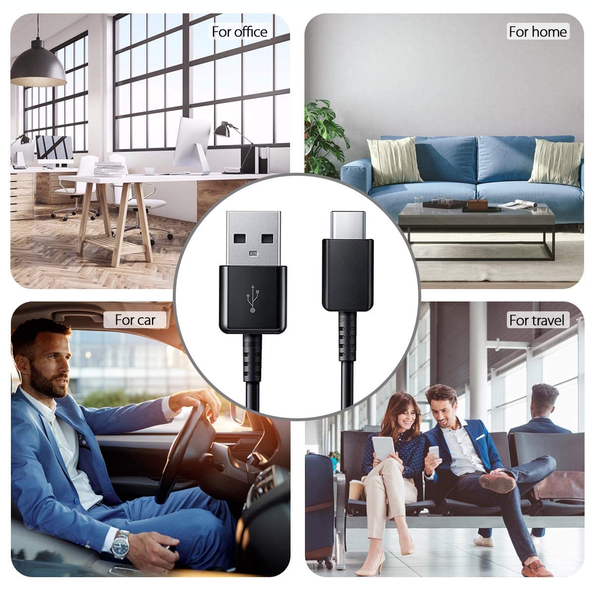 Cargador rápido con cable USB tipo C de 1,2 m y adaptador OTG para Samsung Galaxy S9/S9 Plus/S8/S8 Plus/S10/S10e/S10 Plus/Note 8/Note 9/A01/A13/A03s/A21/A30/A32/A32/A33/A42/