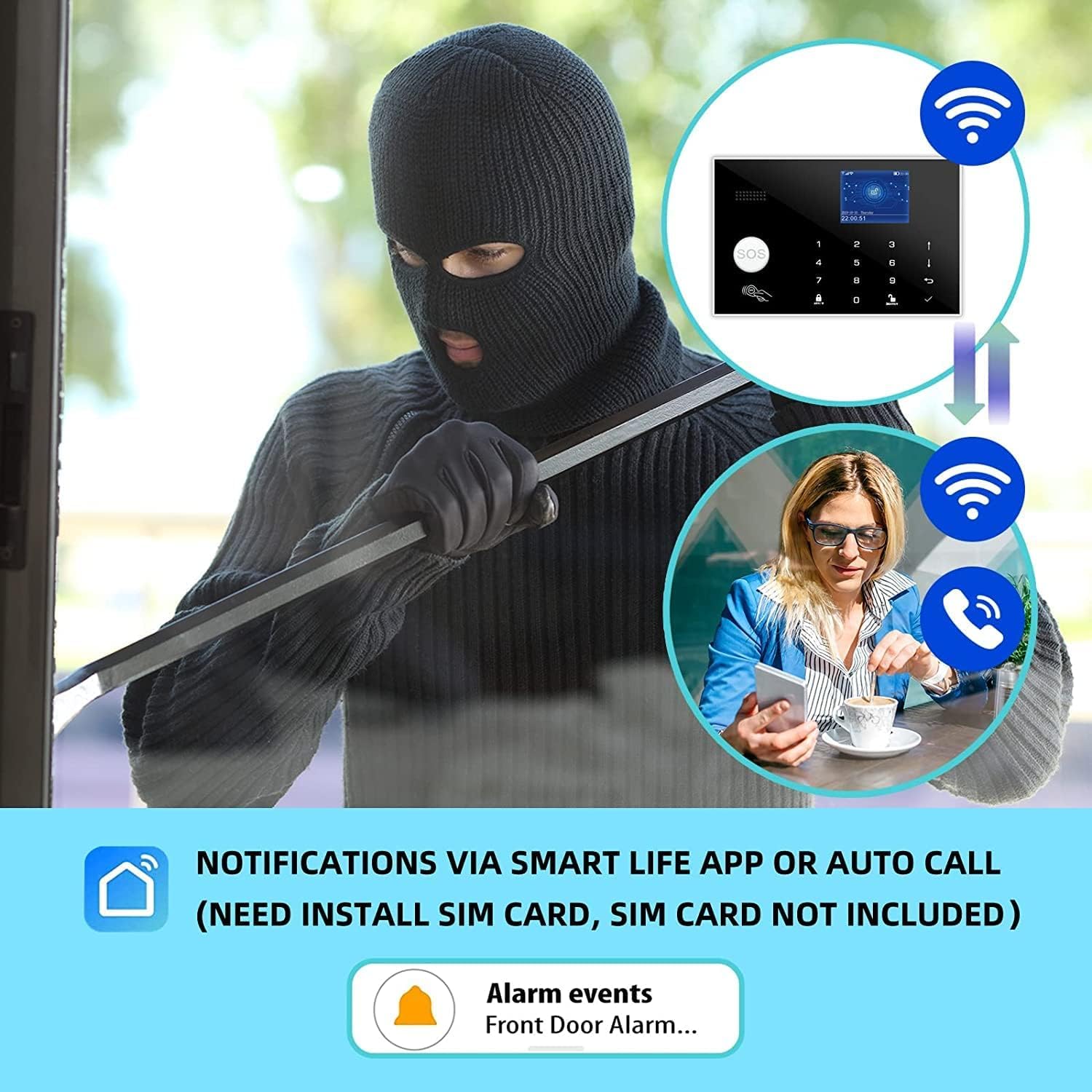 Sistema de Alarma de Seguridad WiFi GSM con Smart Life y Alexa para el Hogar