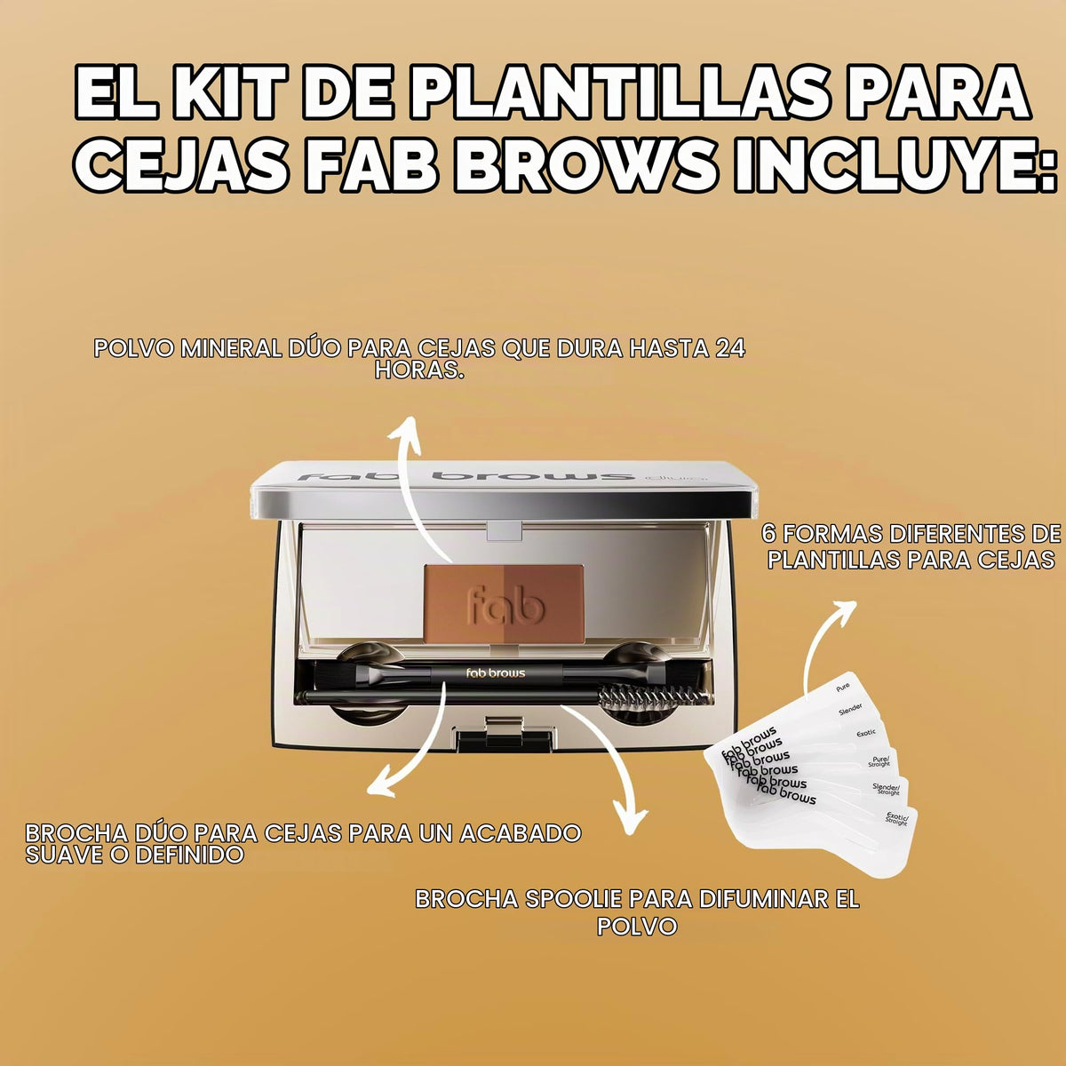 Kit Profesional para Cejas Fab Brows Duo – Polvo para Cejas Chocolate, Plantillas, Brocha y Espejo | Maquillaje de Cejas a Prueba de Agua y Larga Duración