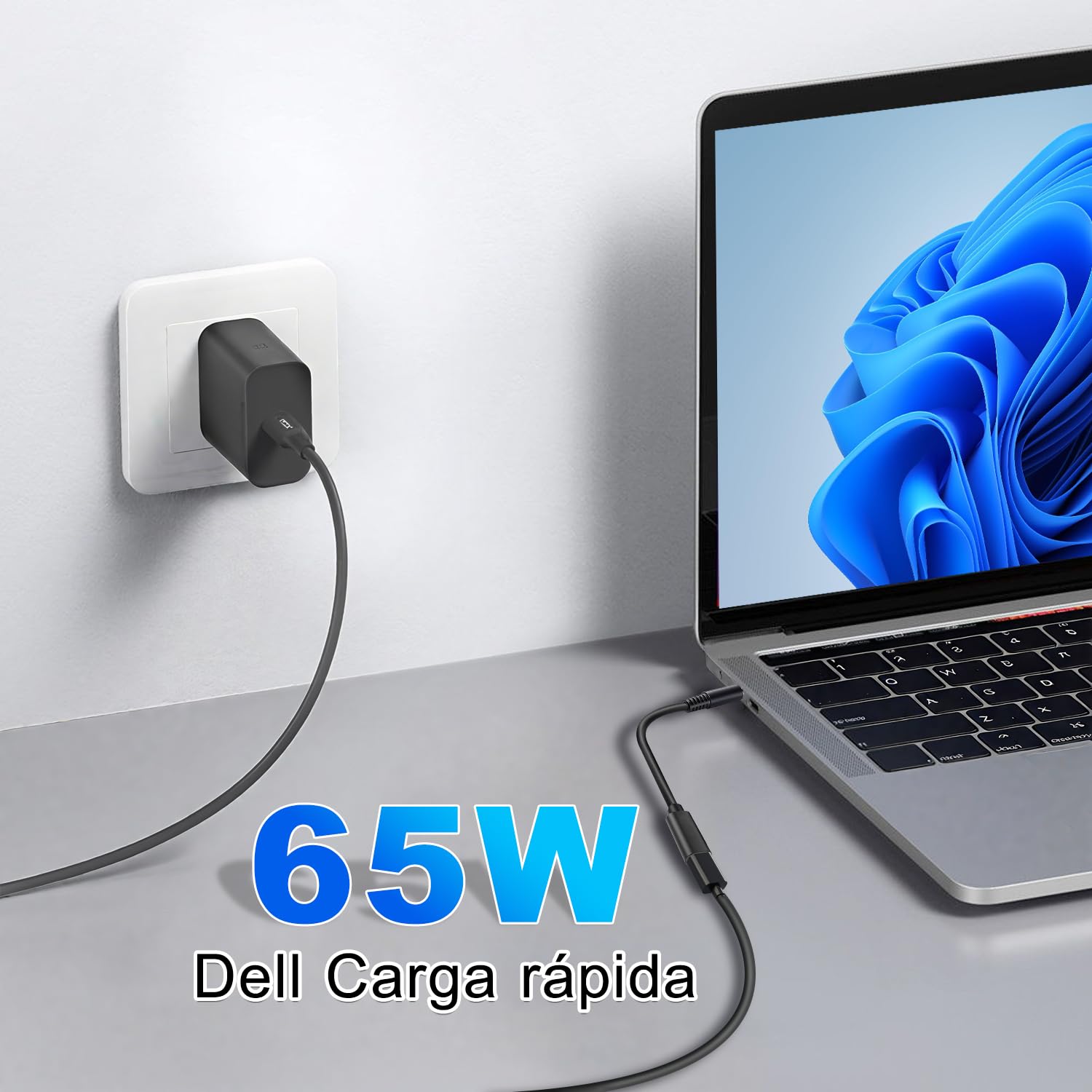 Cable Tipo C Hembra de Smart Tip (2 Piezas), Carga Rápida para portátil Dell, PD 65W 15V/3A, Punta de 4.5 mm, Compatible con Dell Inspiron 15 17 13 11 14-5000 5570 5559 7359 3452 serie XPS 13